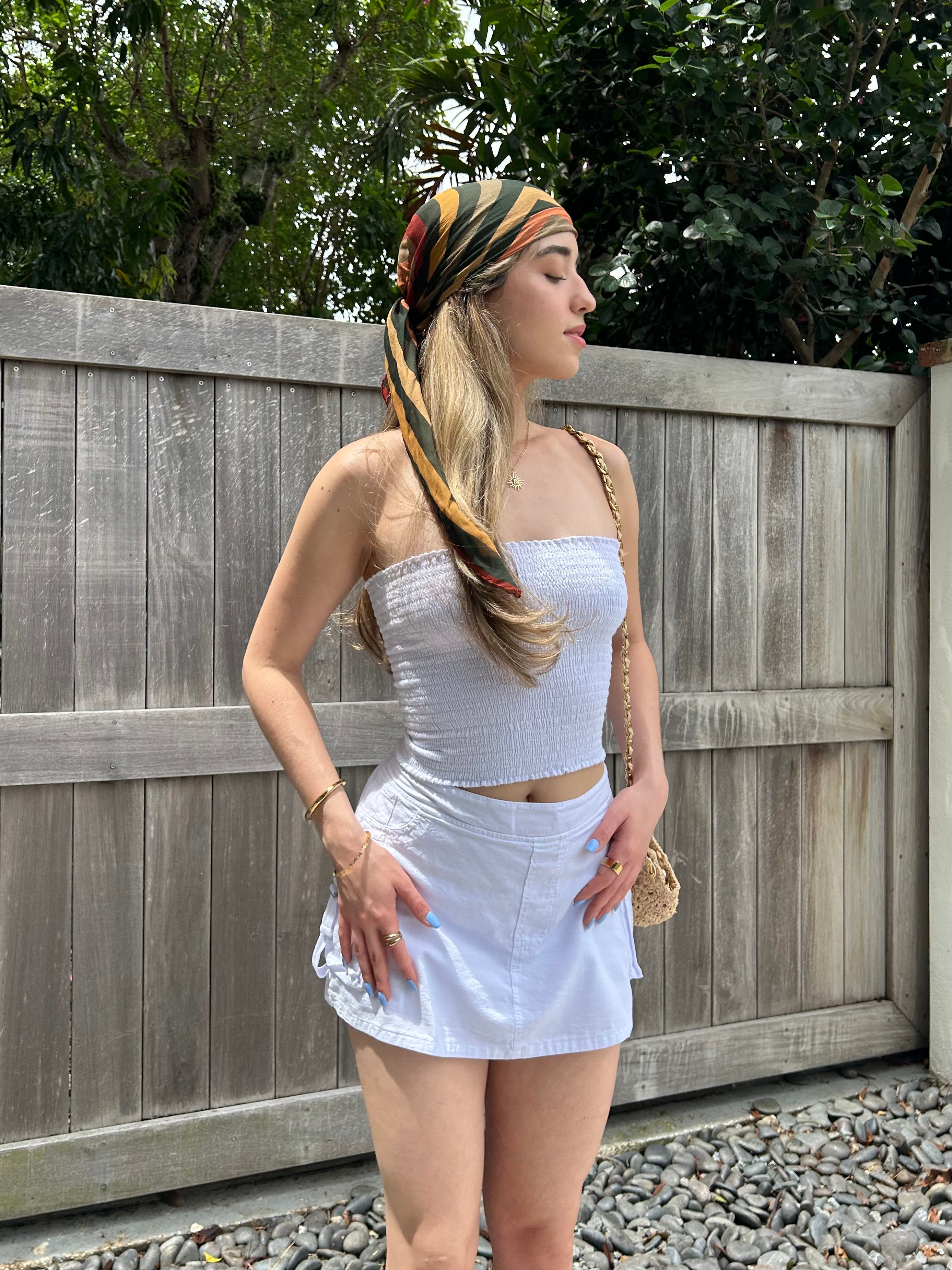 LUNA SMOCKED COTTON STRAPLESS TOP-WHITE