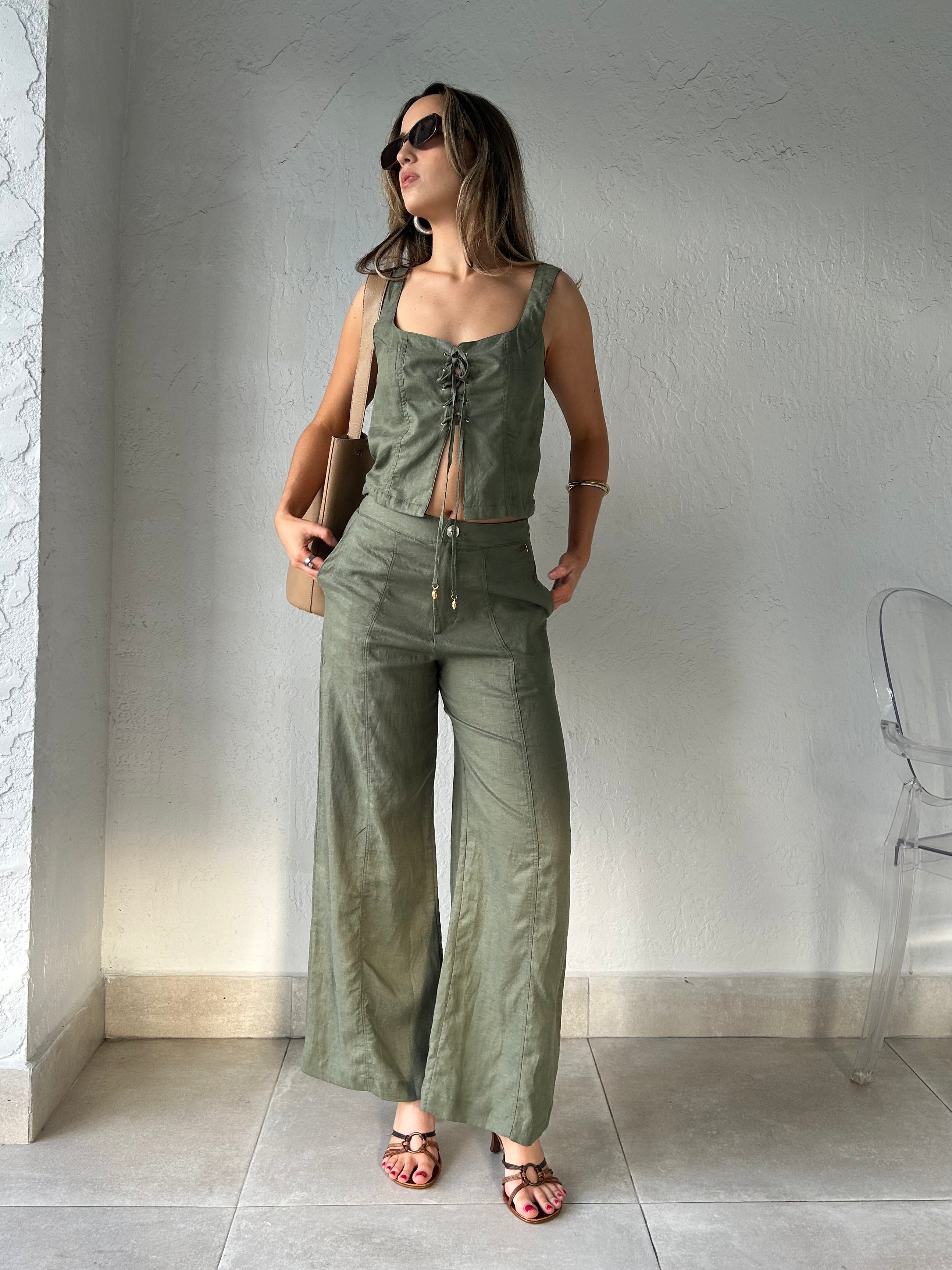 LINEN OLIVE SAND PANT