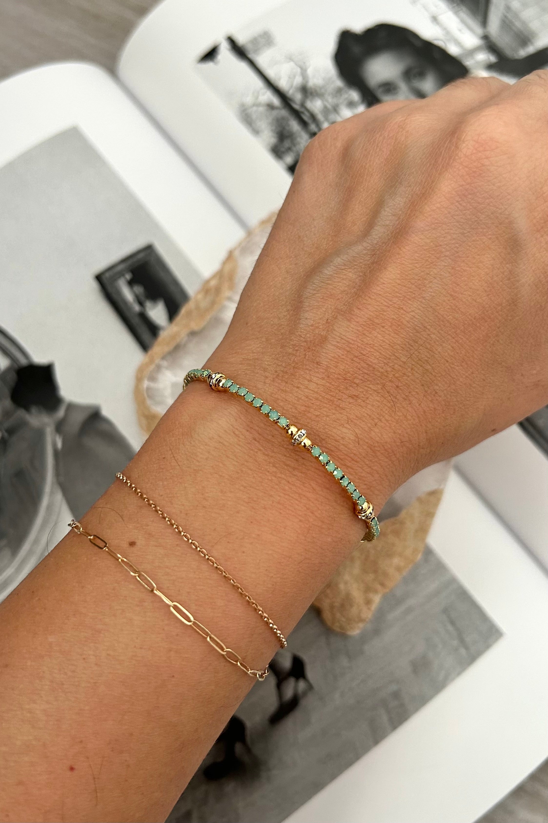 Get ready to make a splash with our SLAP ON BRACELET in seafoam! This gold plated over sterling silver bracelet features a stunning seafoam color detail that is sure to catch attention. Plus, it's tarnish resistant and hypoallergenic, making it perfect for everyday wear. Dive into style with this must-have accessory.