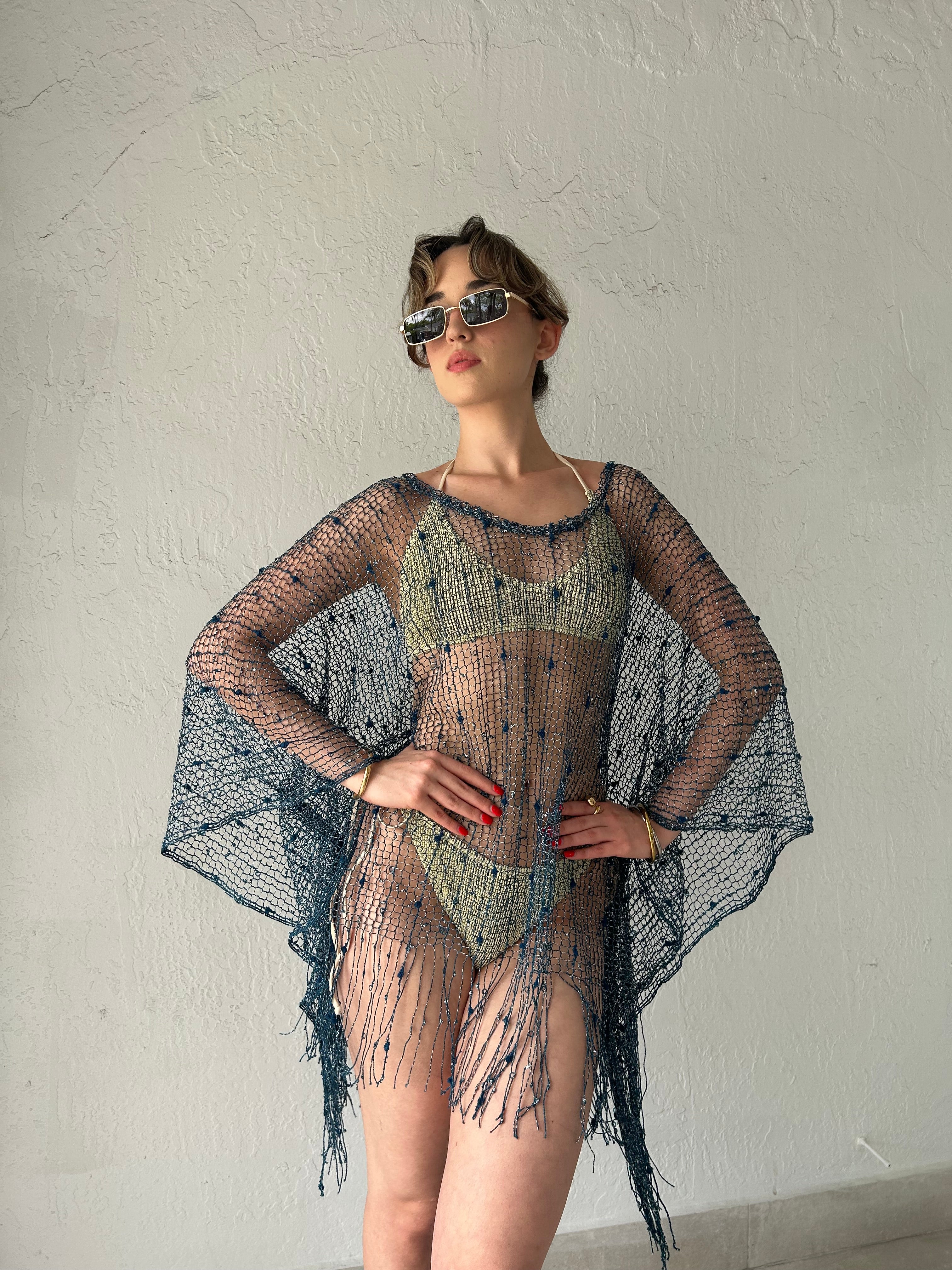 TEAL NET TUNIC COVER UP