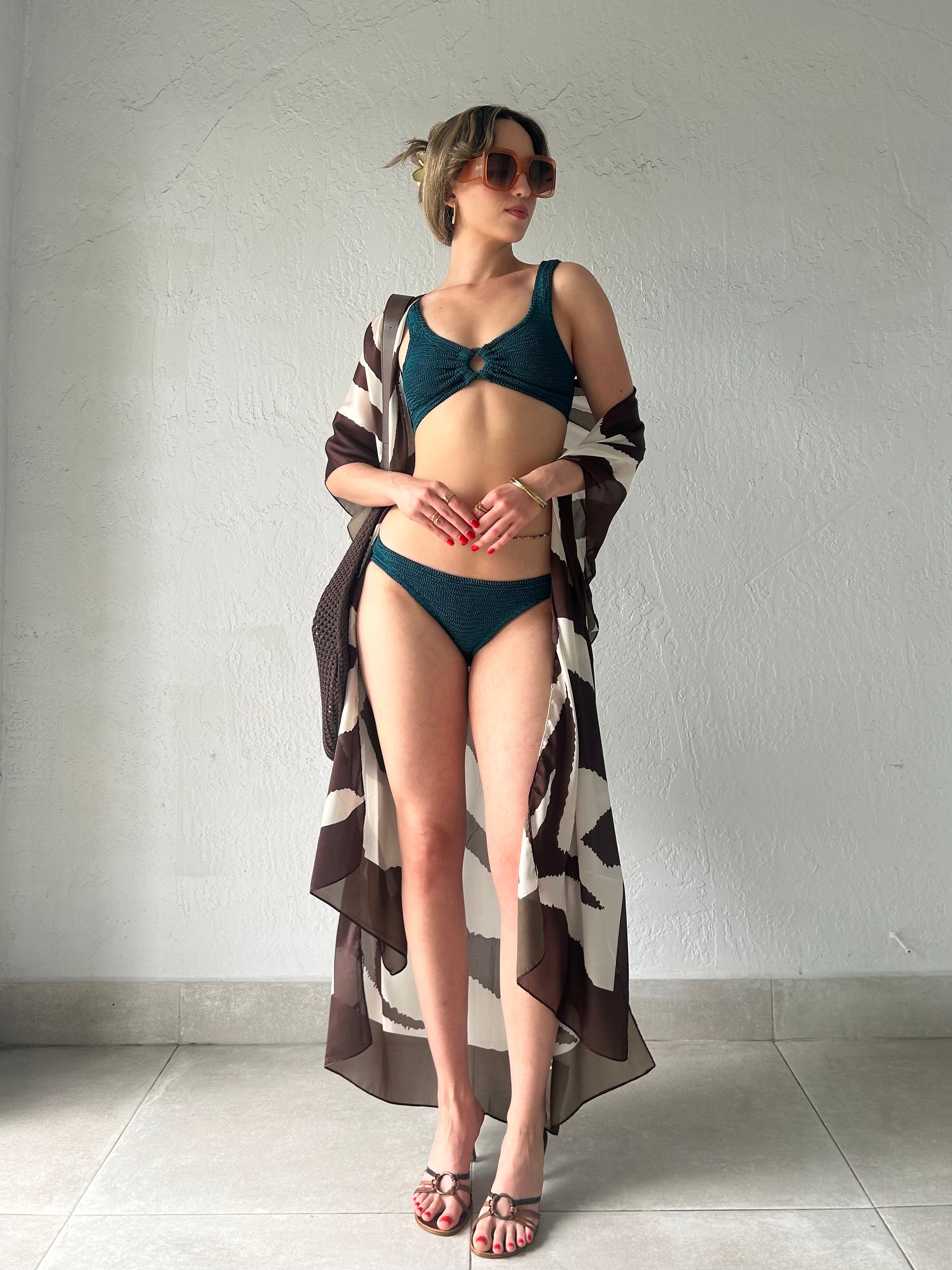 CAIRO REVERSIBLE SATIN KIMONO-BROWN