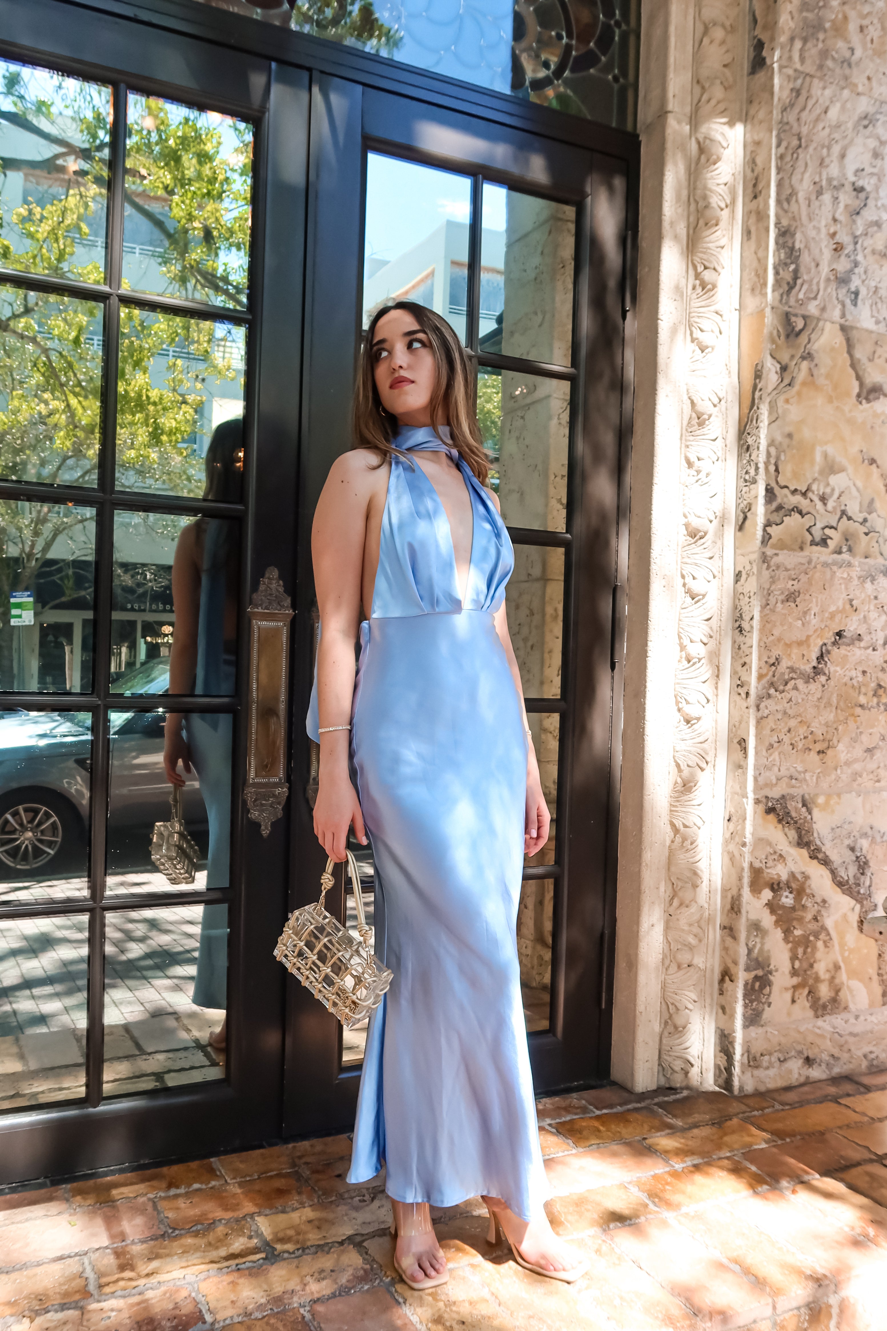 IT’S FATE SATIN MAXI DRESS-BLUE
