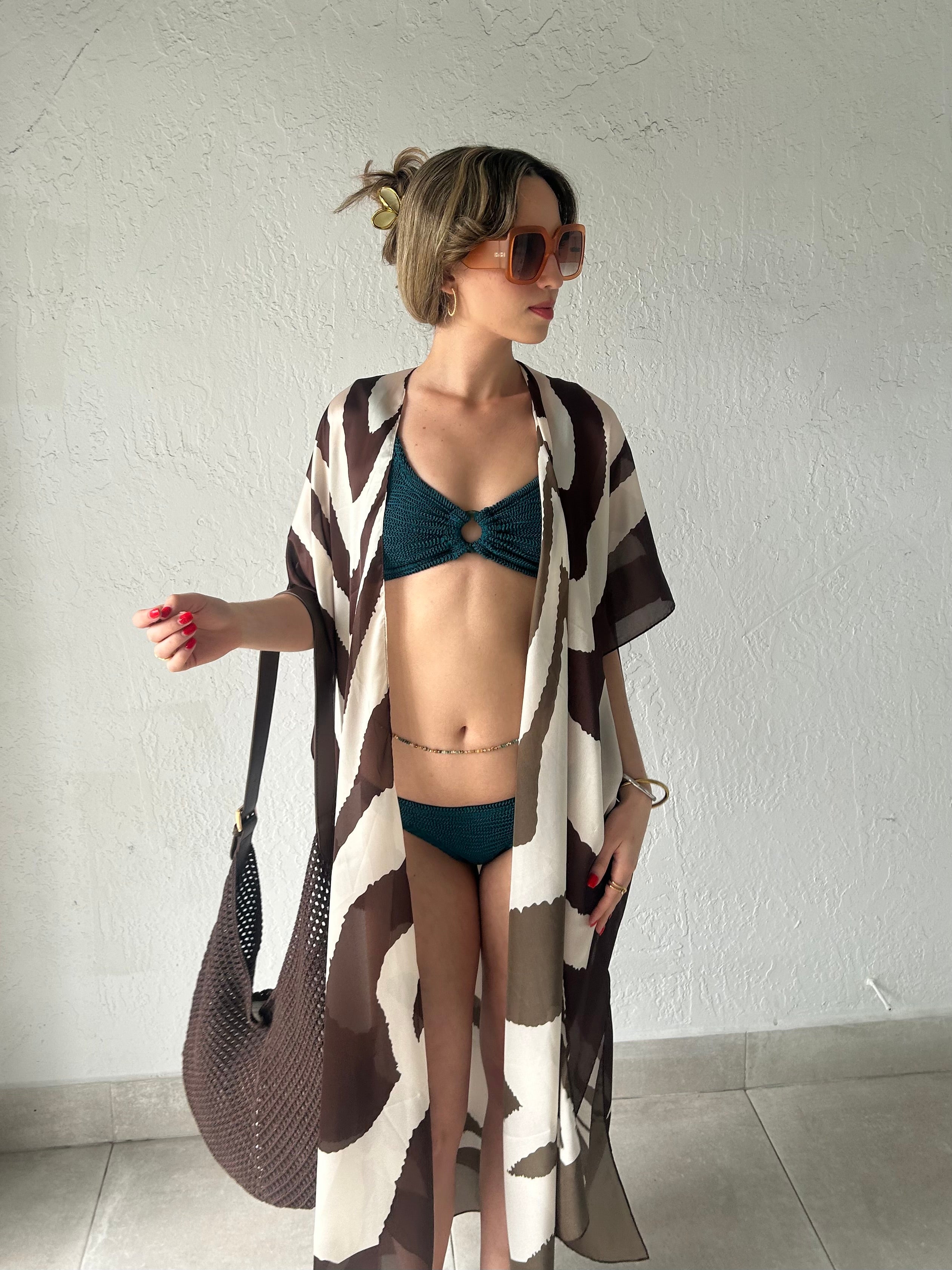 CAIRO REVERSIBLE SATIN KIMONO-BROWN