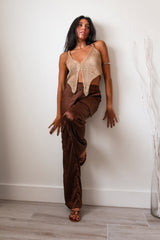 ON TREND SATIN CARGO PANT - BROWN