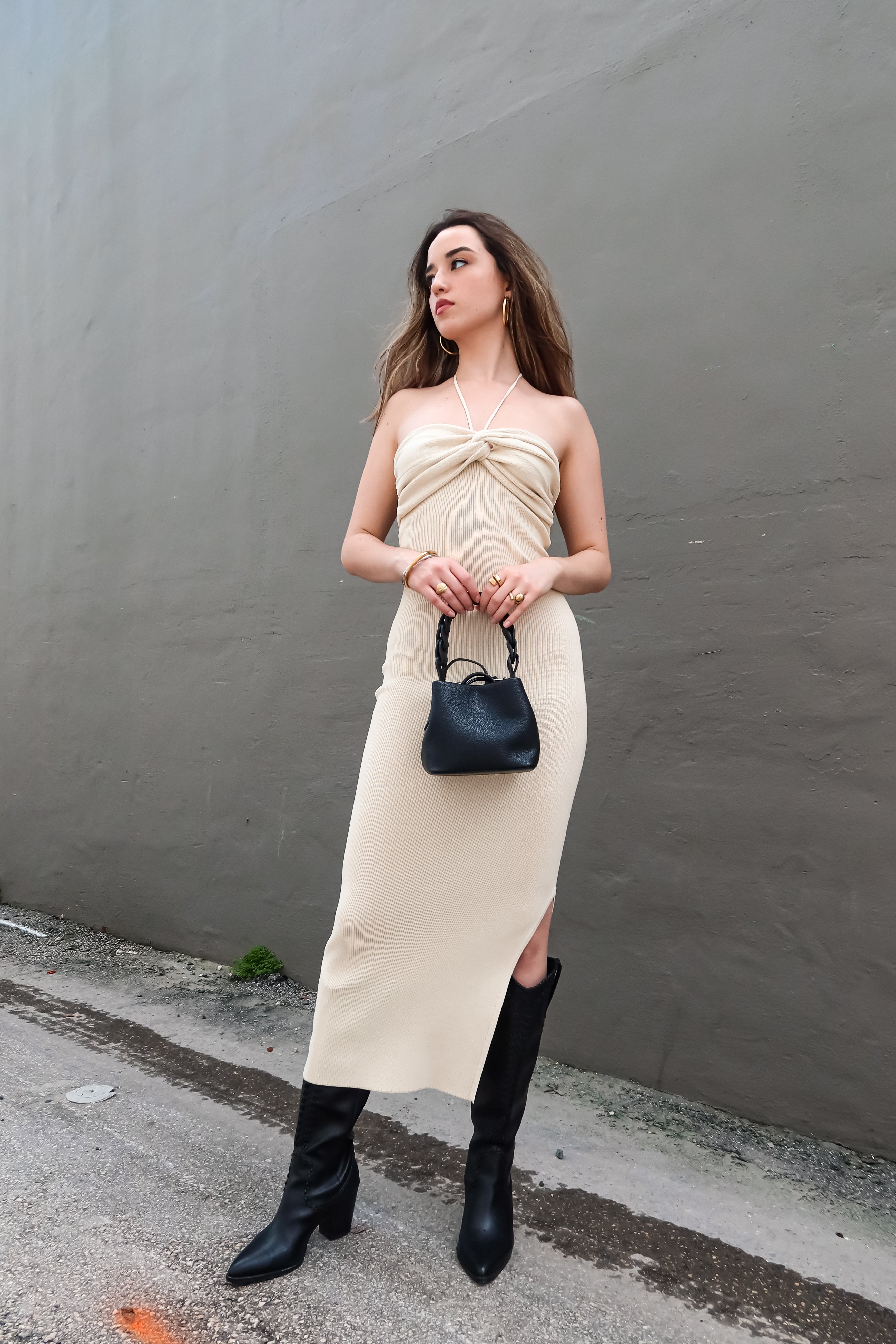 ECLIPSE KNIT MIDI DRESS - CREAM