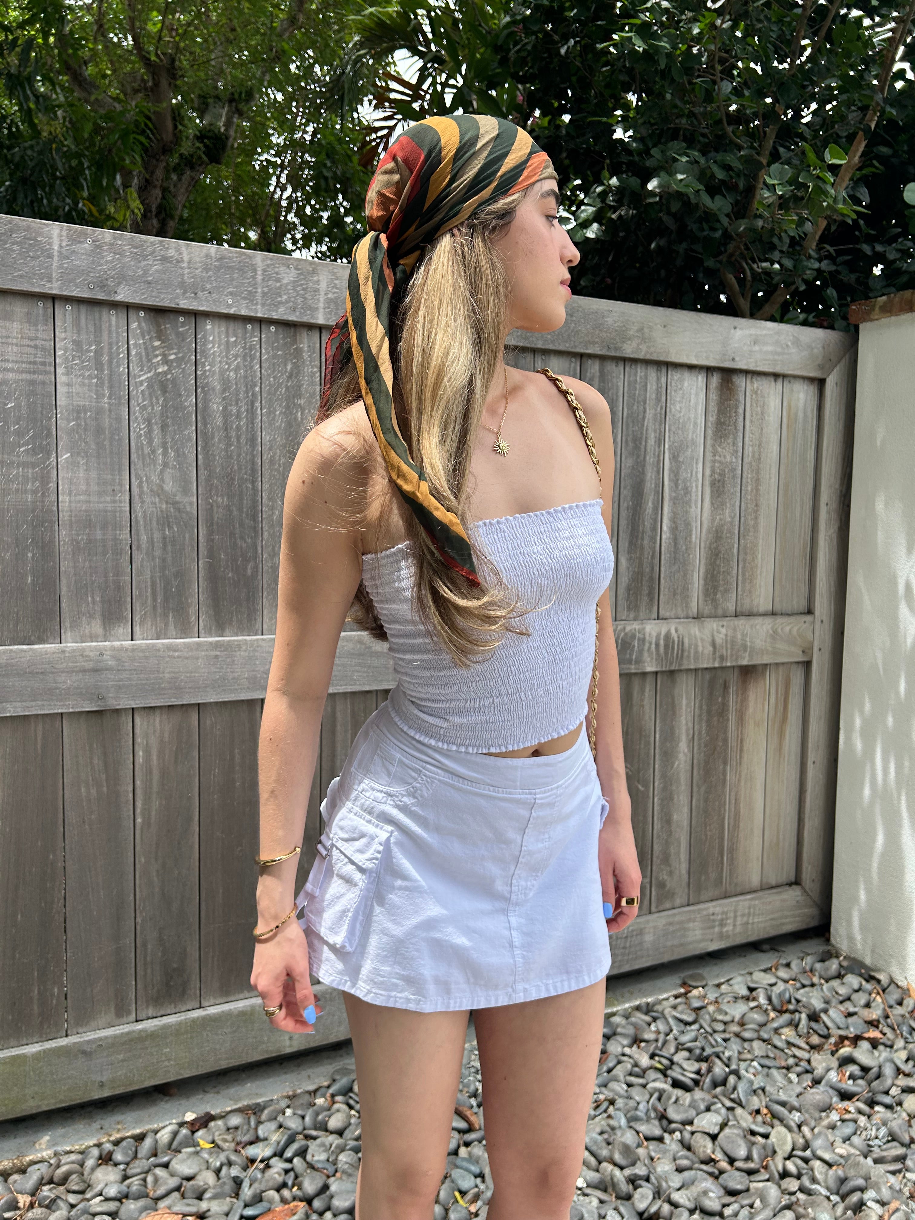 LUNA SMOCKED COTTON STRAPLESS TOP-WHITE