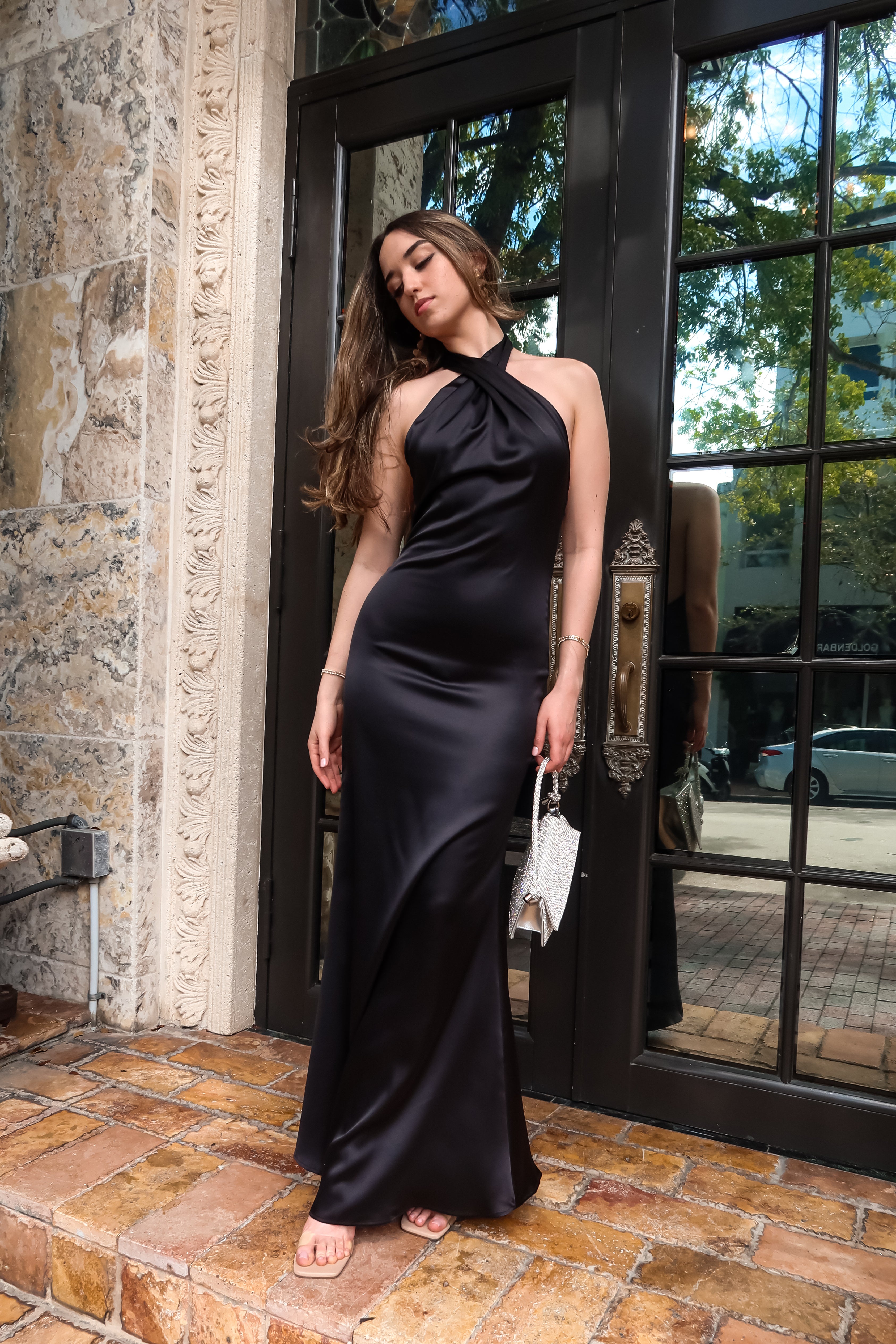 MOON OVER MIAMI SATIN MAXI DRESS