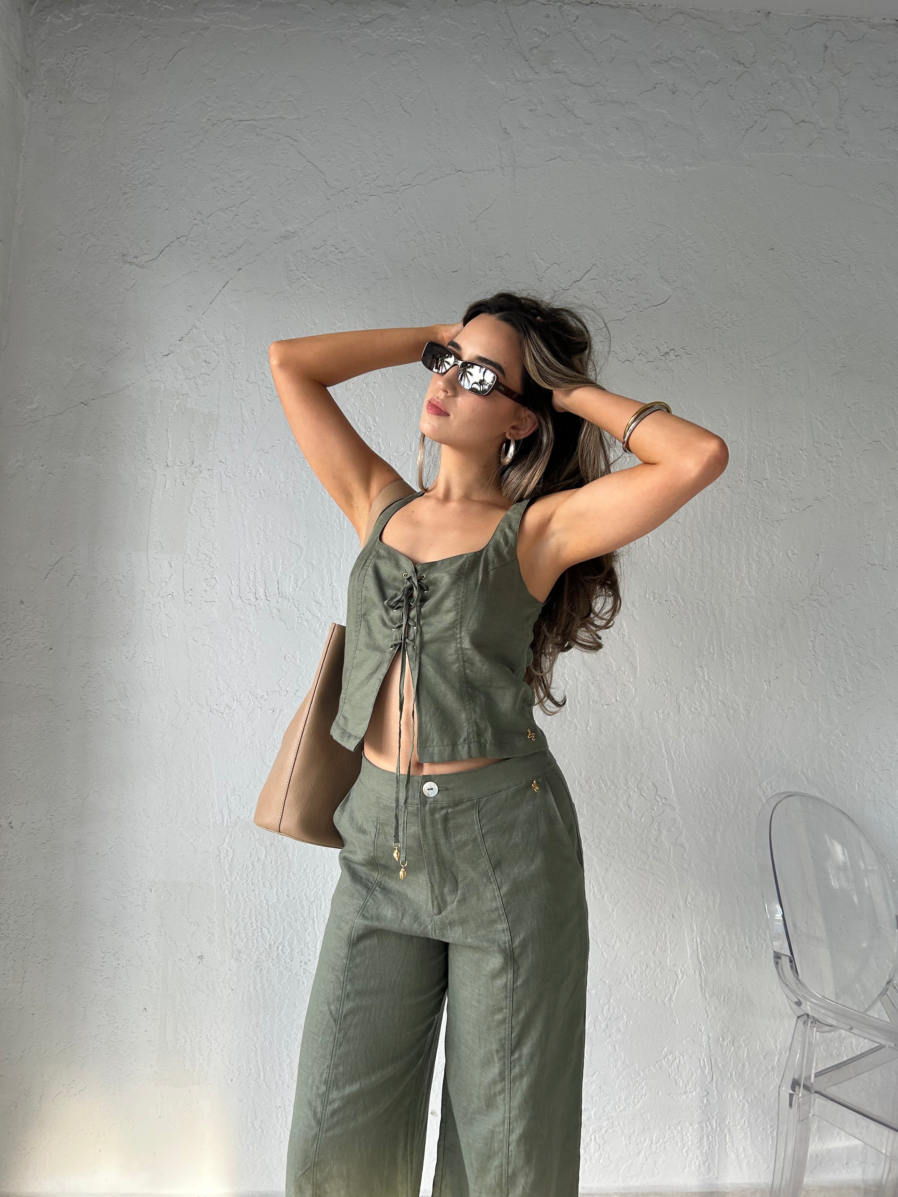 DOLLY CORSET VEST TOP-OLIVE