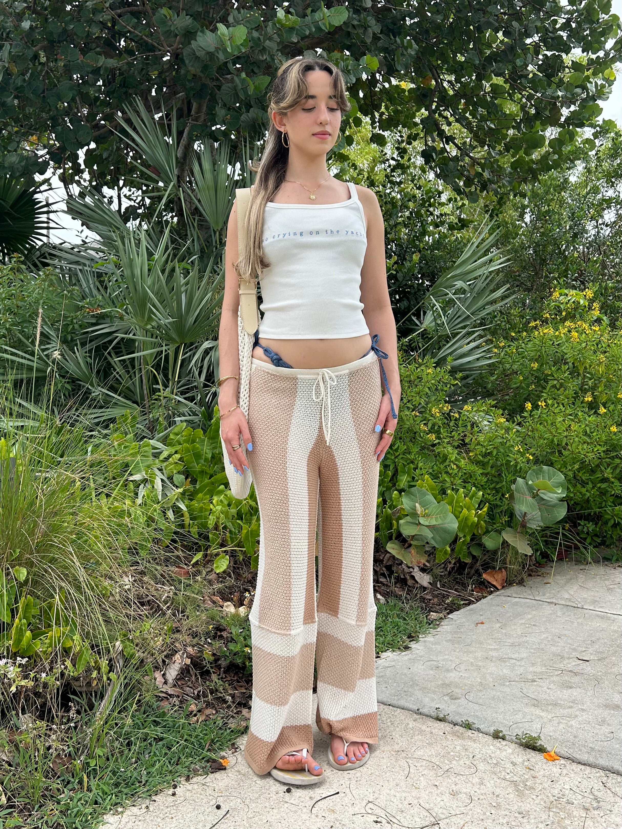 KNIT STRIPED CROCHET PANT
