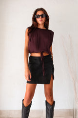 Elevate your look with our BRICKELL SATIN TOP. This sangria plum satin top features padded shoulders and an adjustable bottom hem drawstring for ultimate comfort. Complete with a back button closure and made with polyester material, hand wash cold. Size down for a perfect fit. Sofia wears an xsmall, usually a small.