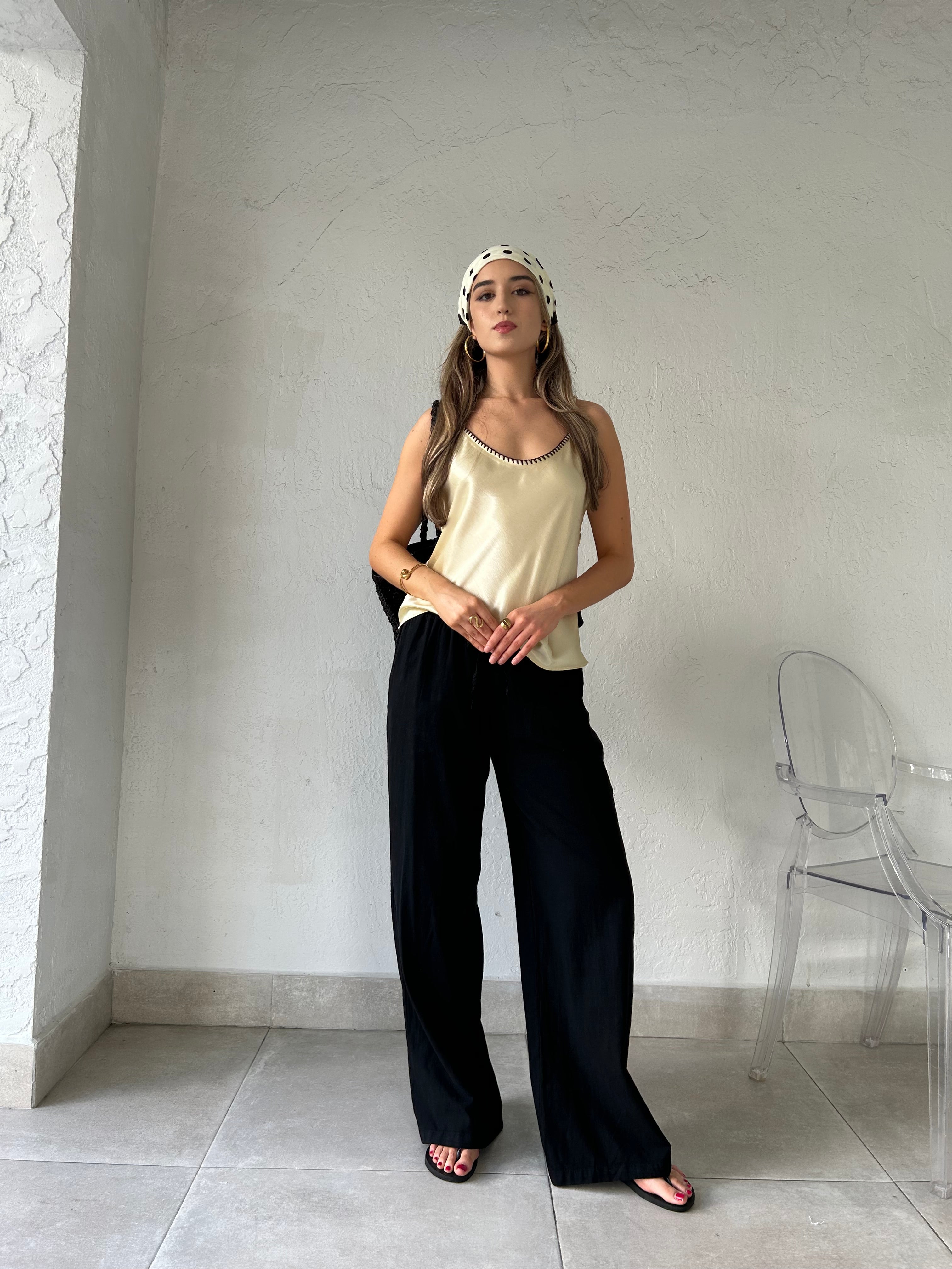 CAMILLE COTTON DRAWSTRING PANT-BLACK
