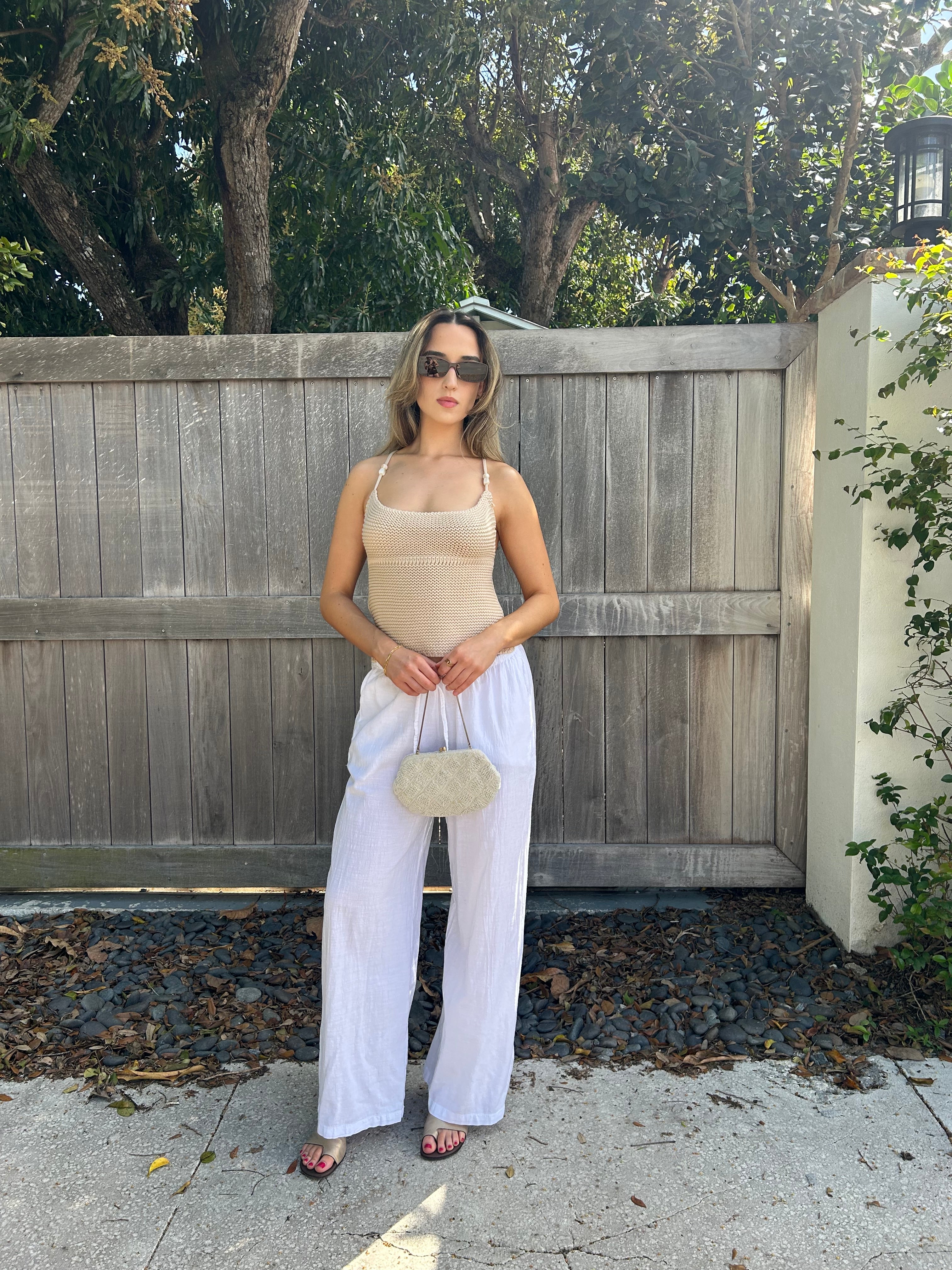 CAMILLE COTTON DRAWSTRING PANT-WHITE