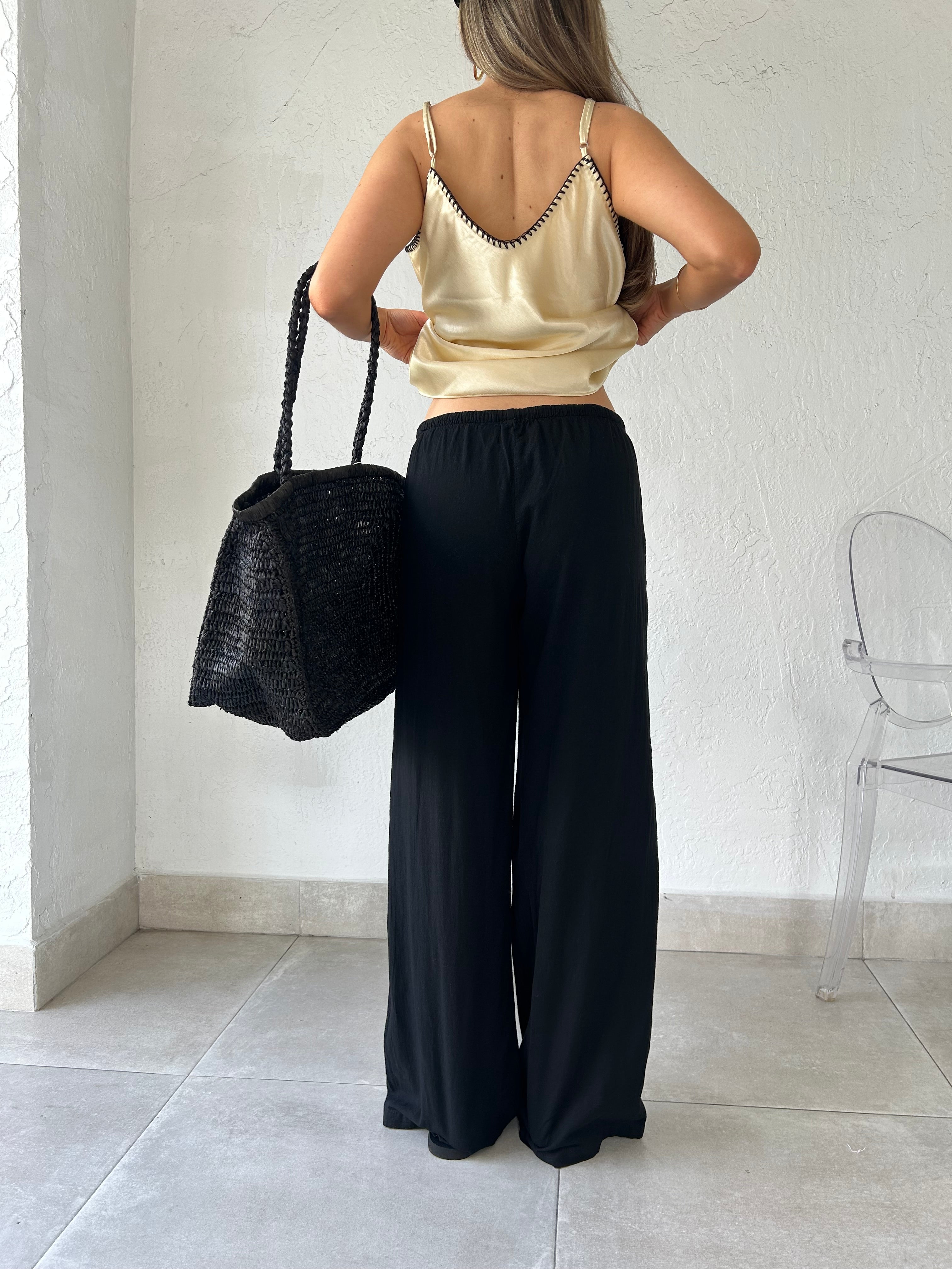 CAMILLE COTTON DRAWSTRING PANT-BLACK