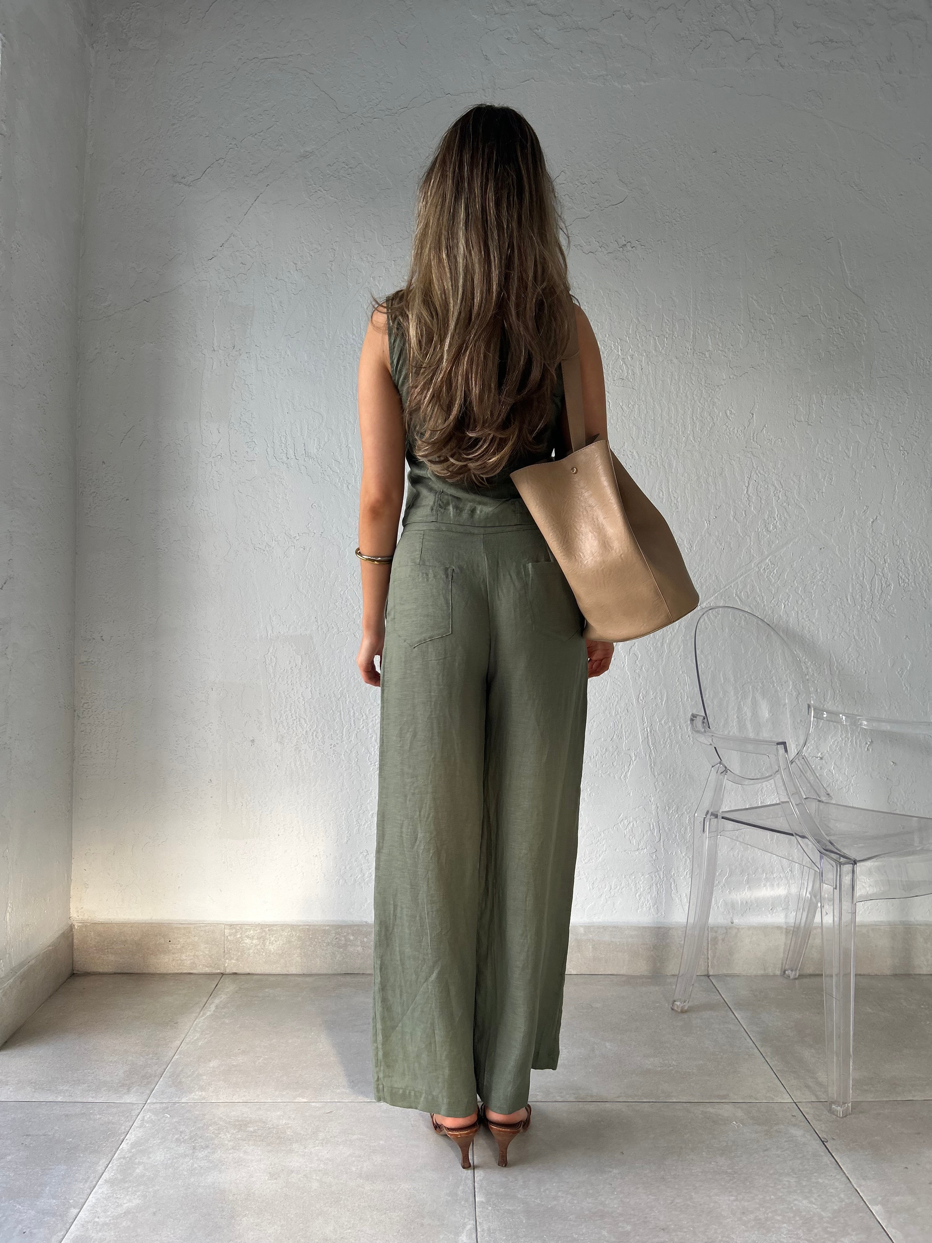 LINEN OLIVE SAND PANT