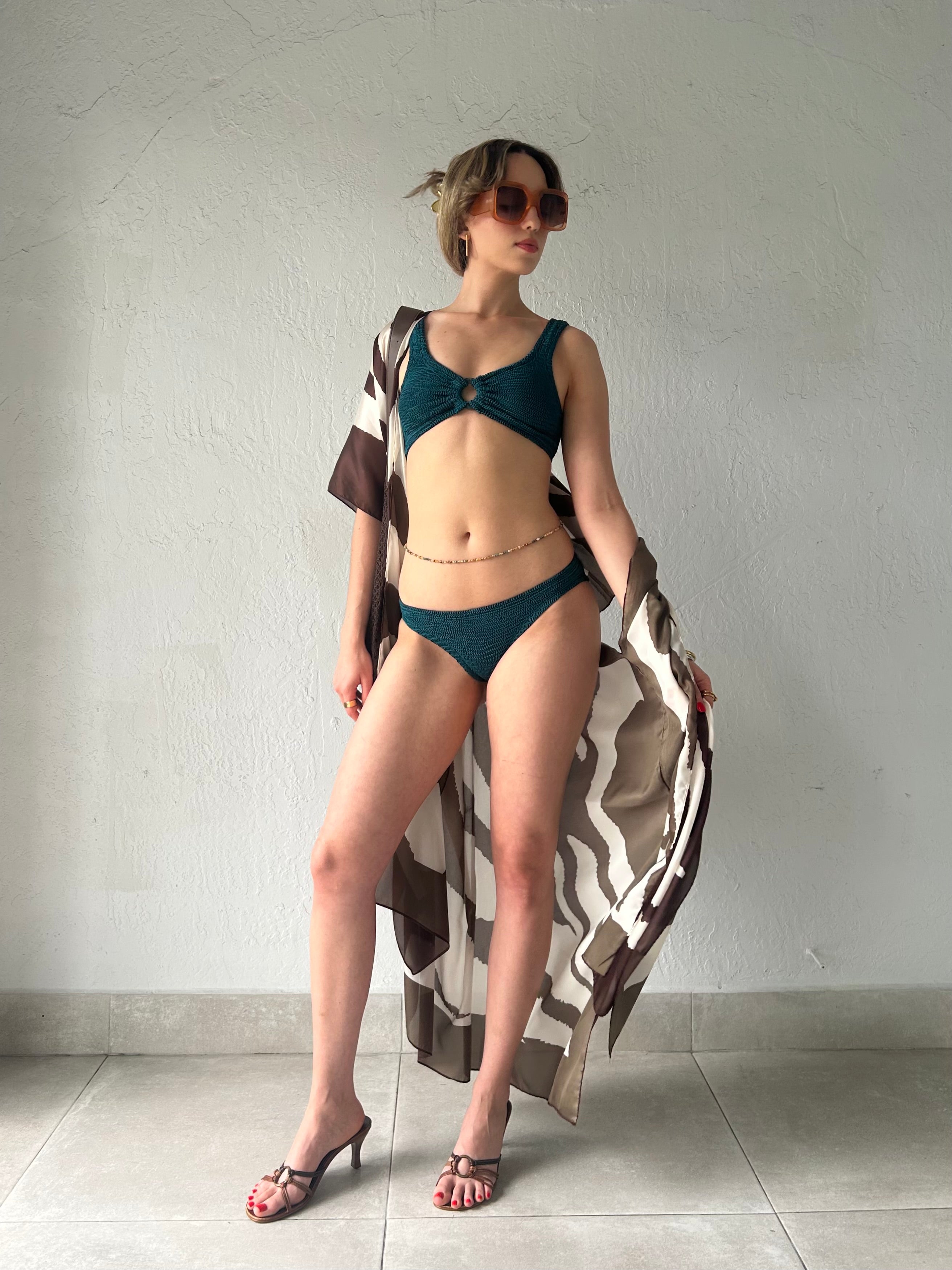 CAIRO REVERSIBLE SATIN KIMONO-BROWN