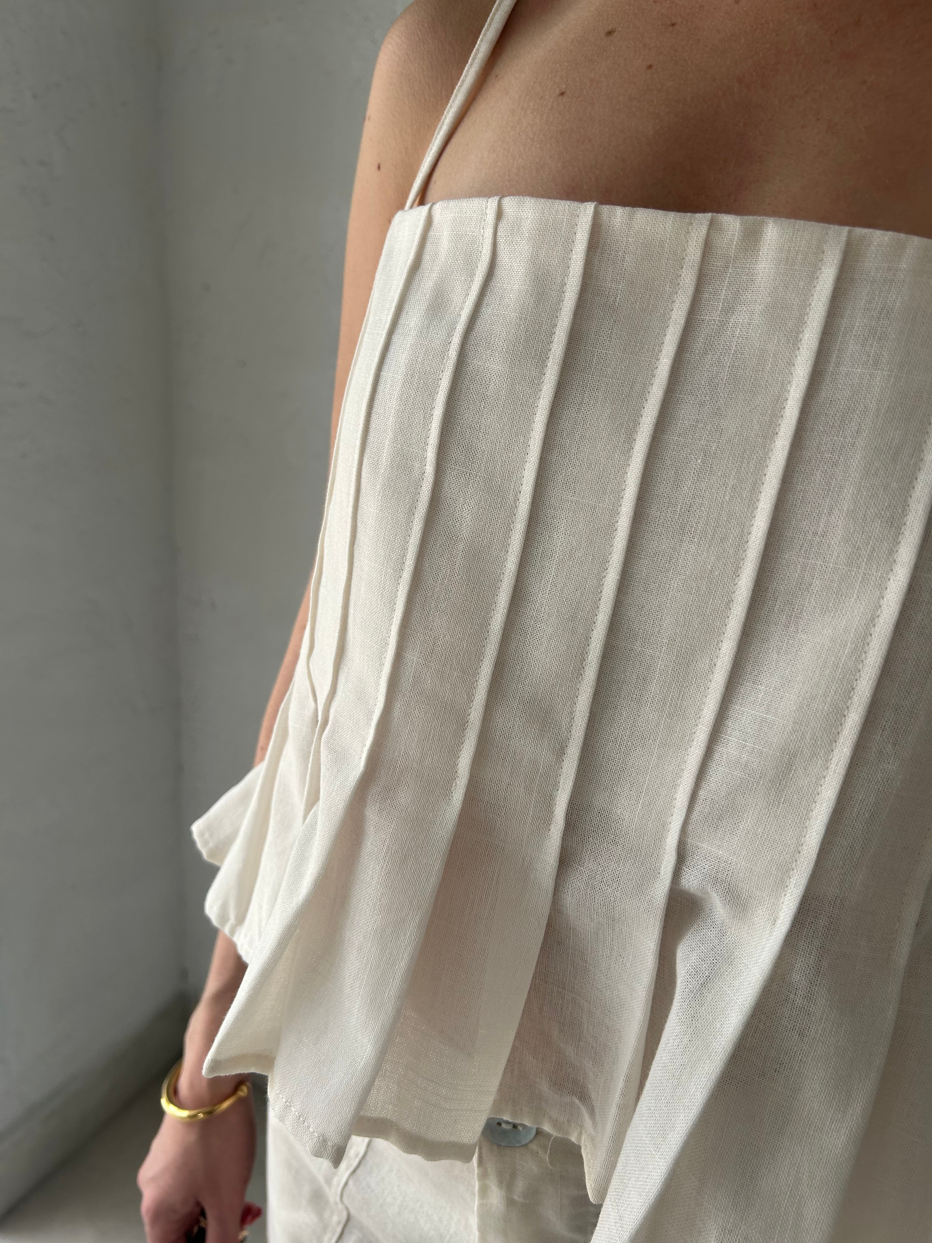 CURACAO PLEATED LINEN TOP