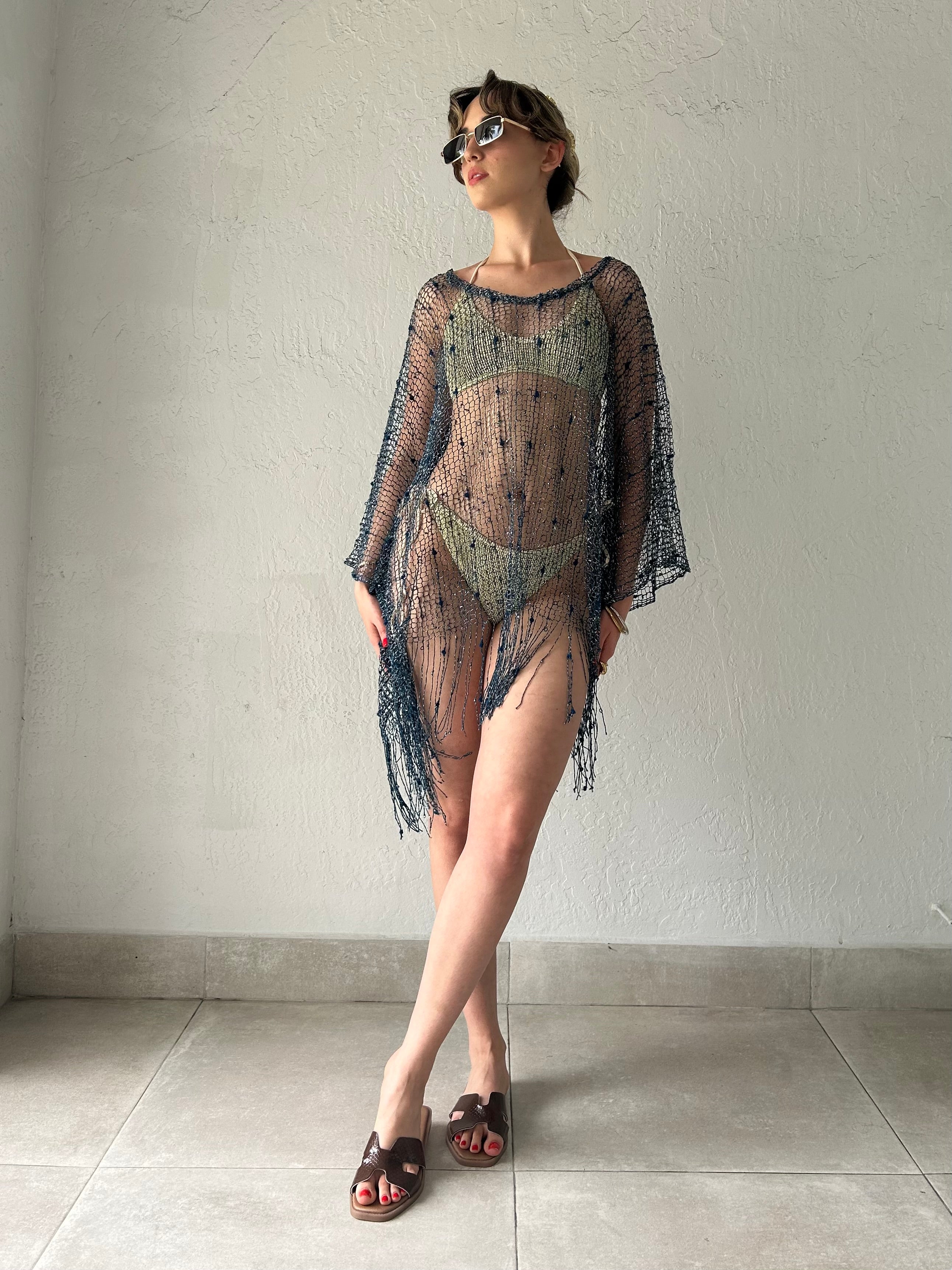 TEAL NET TUNIC COVER UP