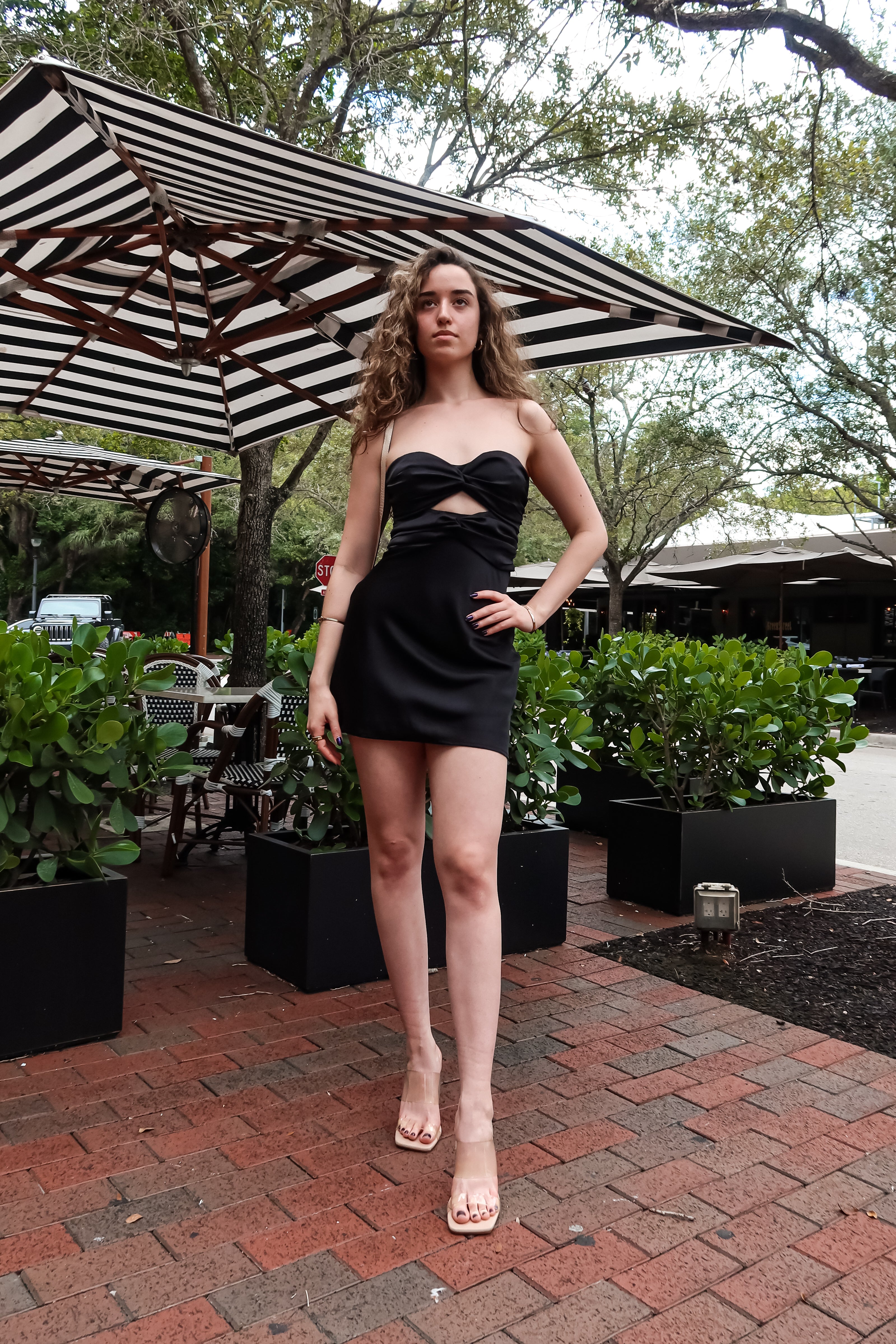 CORSET TIE SATIN MINI DRESS-BLACK