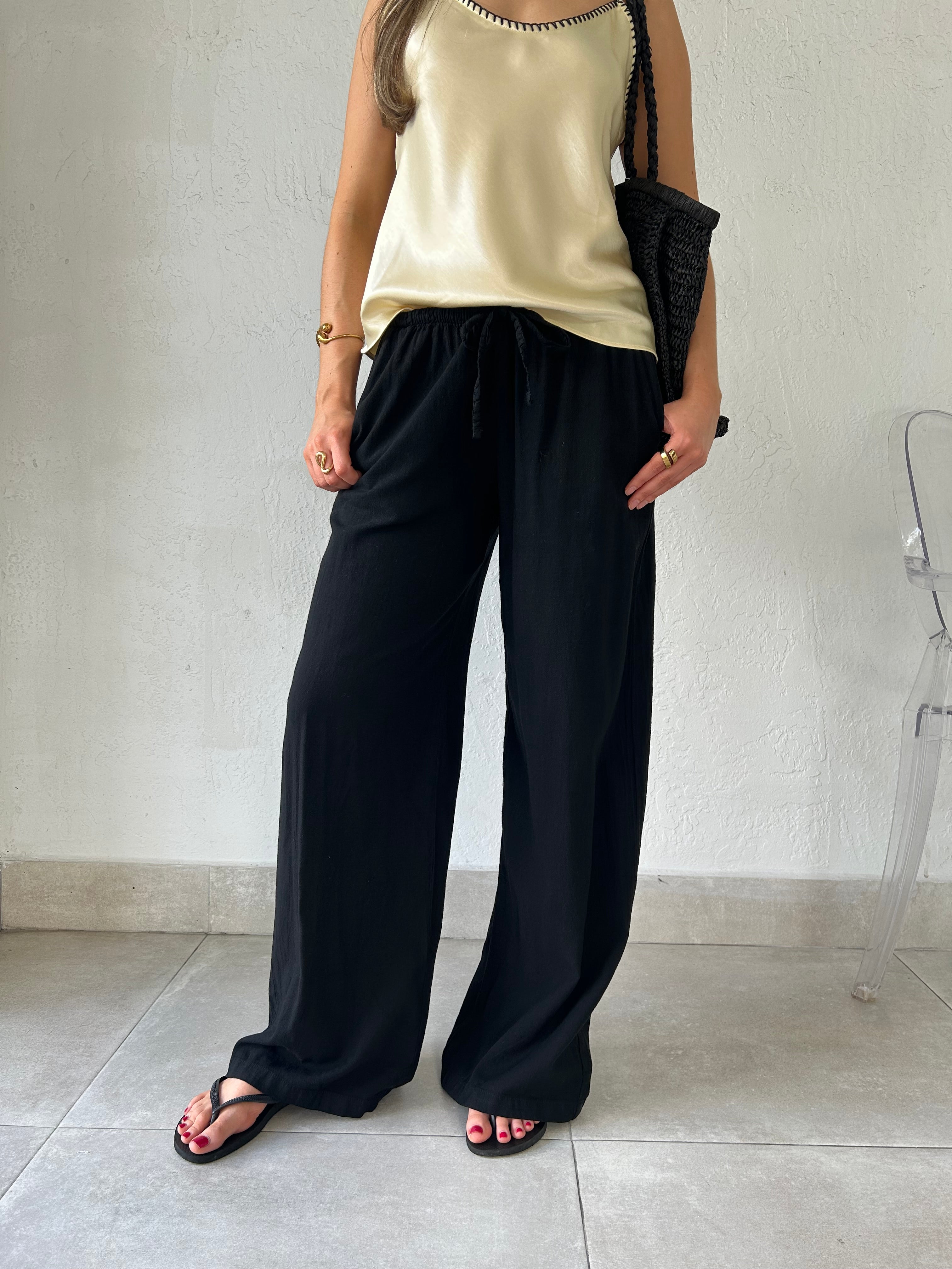 CAMILLE COTTON DRAWSTRING PANT-BLACK