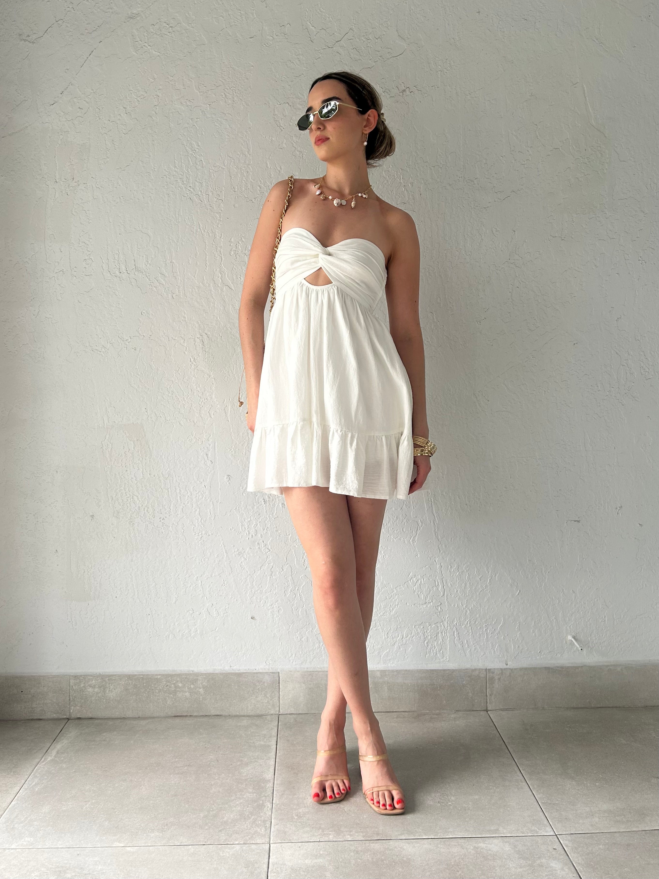 SANTORINI STRAPLESS COTTON MINI DRESS