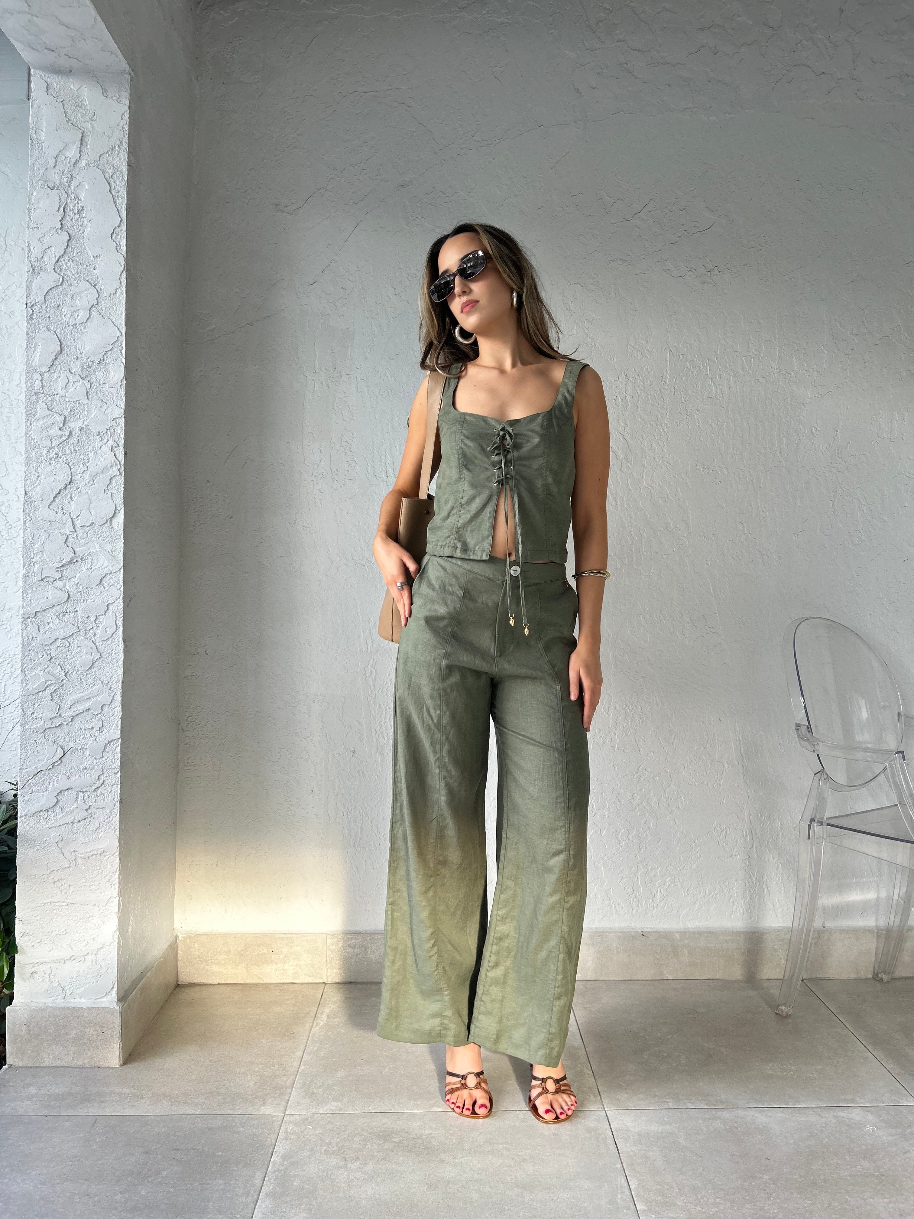 LINEN OLIVE SAND PANT