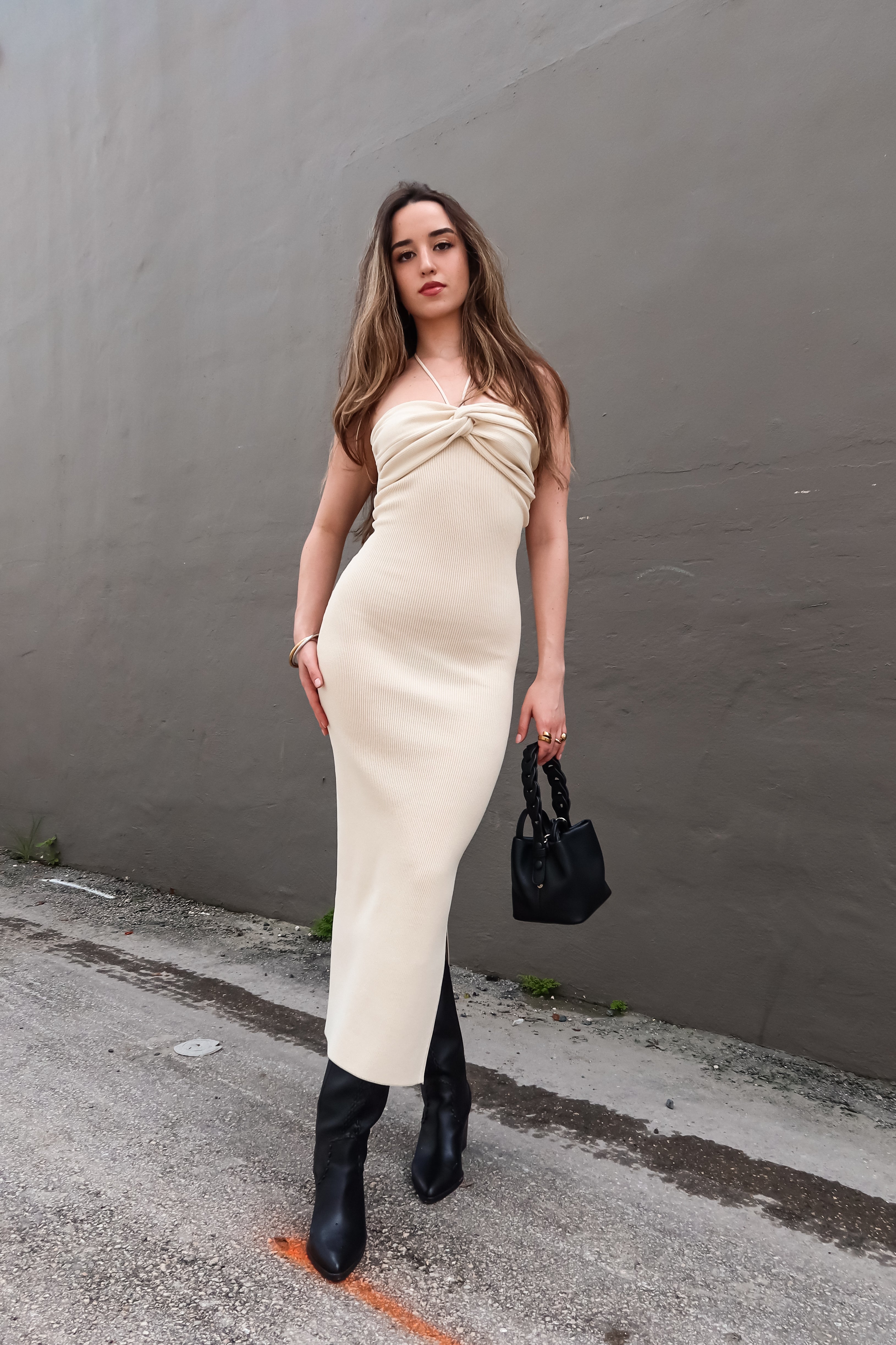 ECLIPSE KNIT MIDI DRESS - CREAM