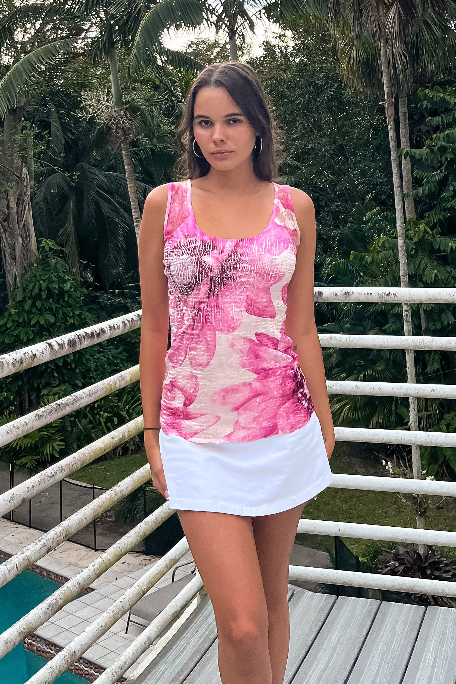 Get ready for the ultimate vintage vibe with our SEASON'S EVE VINTAGE TOP! This Komarov crinkle hand dyed tank features a unique "popcorn" design in pink, white, and burgundy. Non-lined and stretchy, it boasts a lace front shoulder and fits S-L. Perfect for a playful and stylish look.