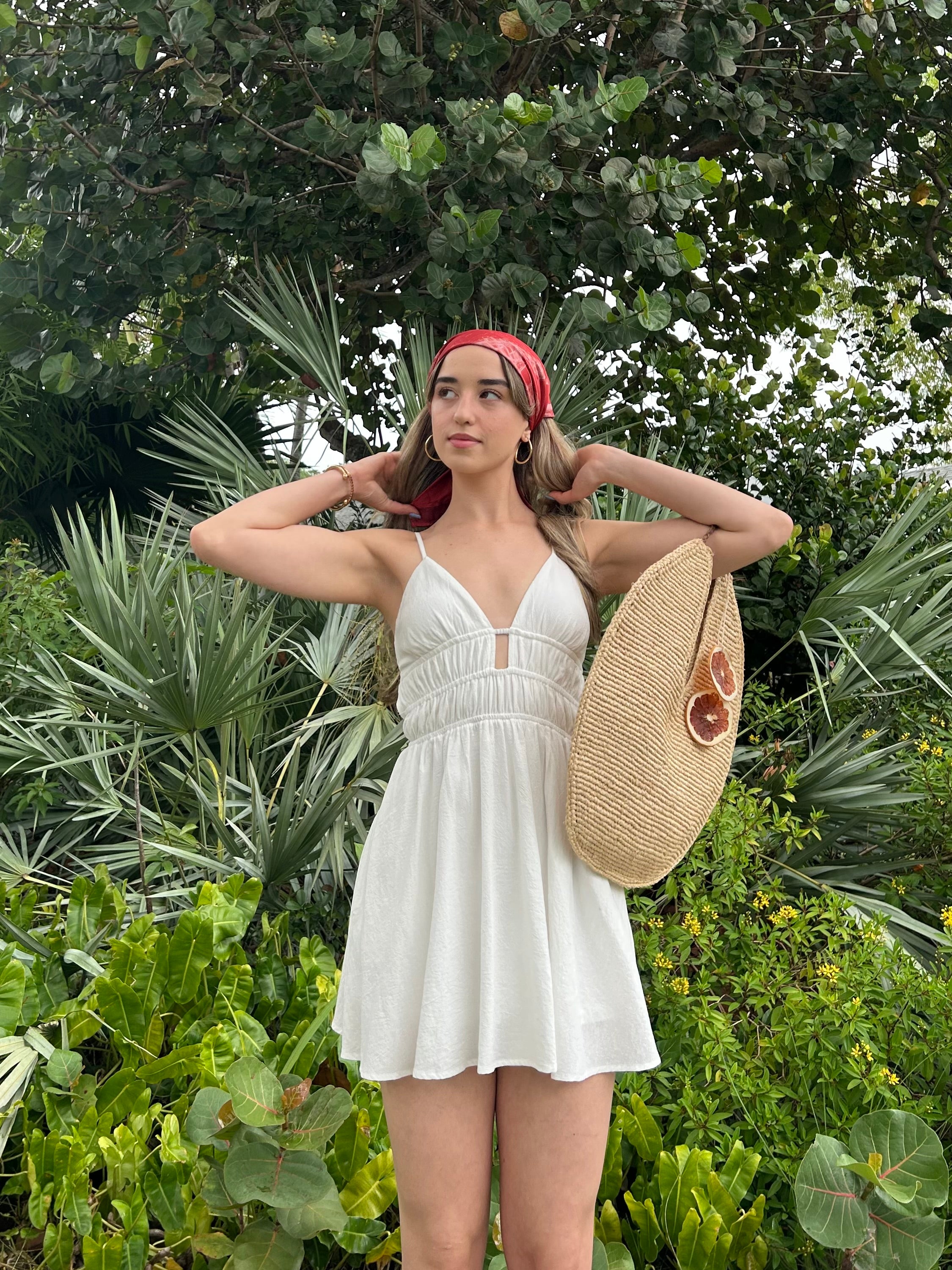 PICNIC COTTON MINI DRESS-WHITE