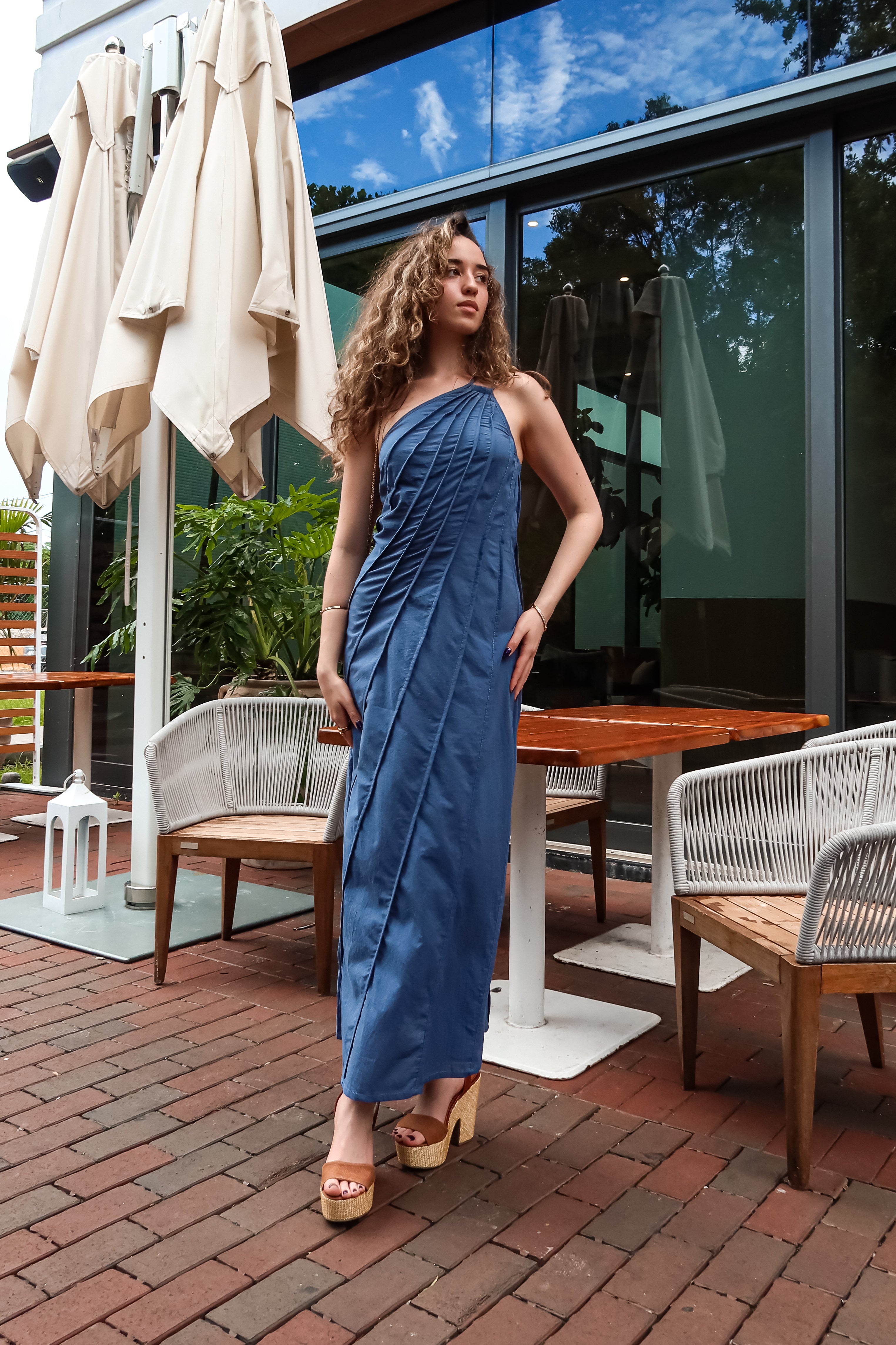 SANTORINI PIPING MAXI DRESS