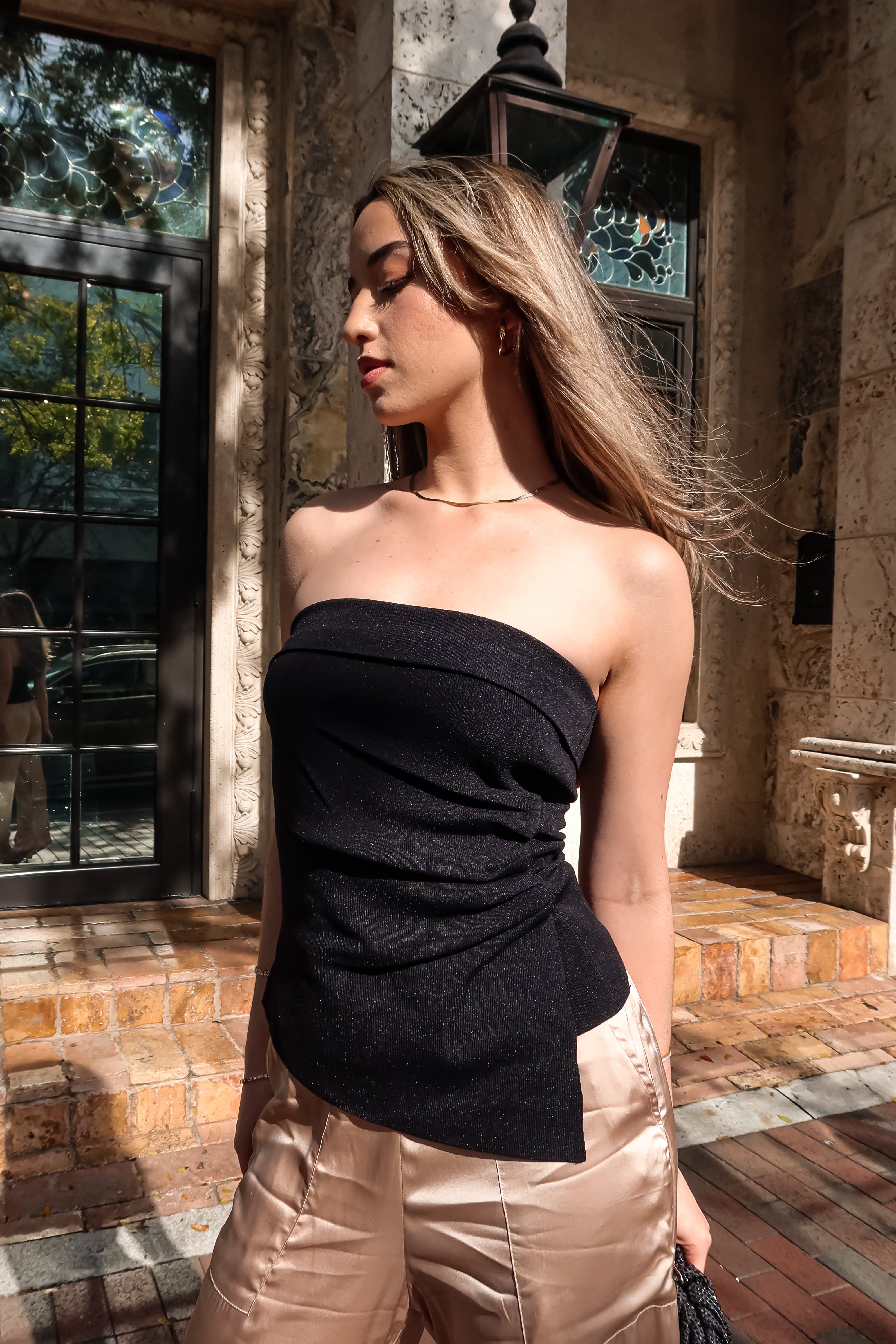 COCO STRAPLESS KNIT TOP BLACK