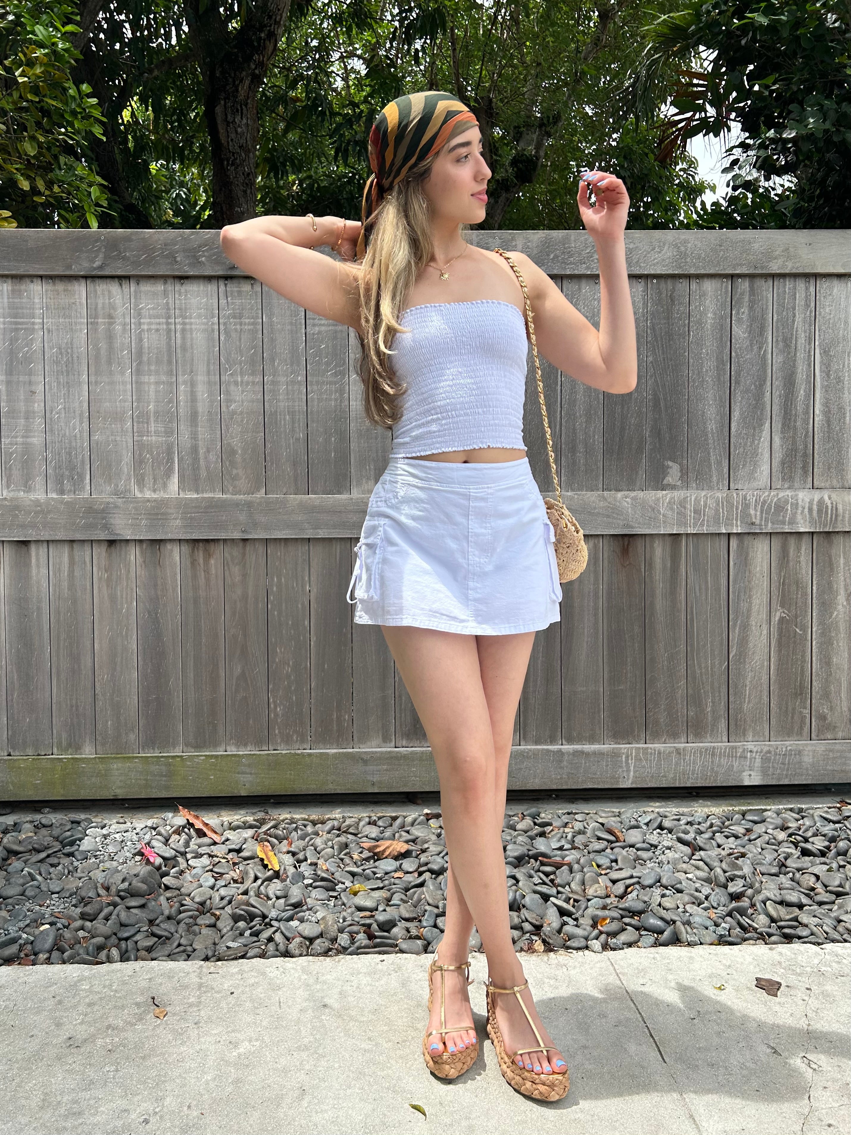 LUNA SMOCKED COTTON STRAPLESS TOP-WHITE