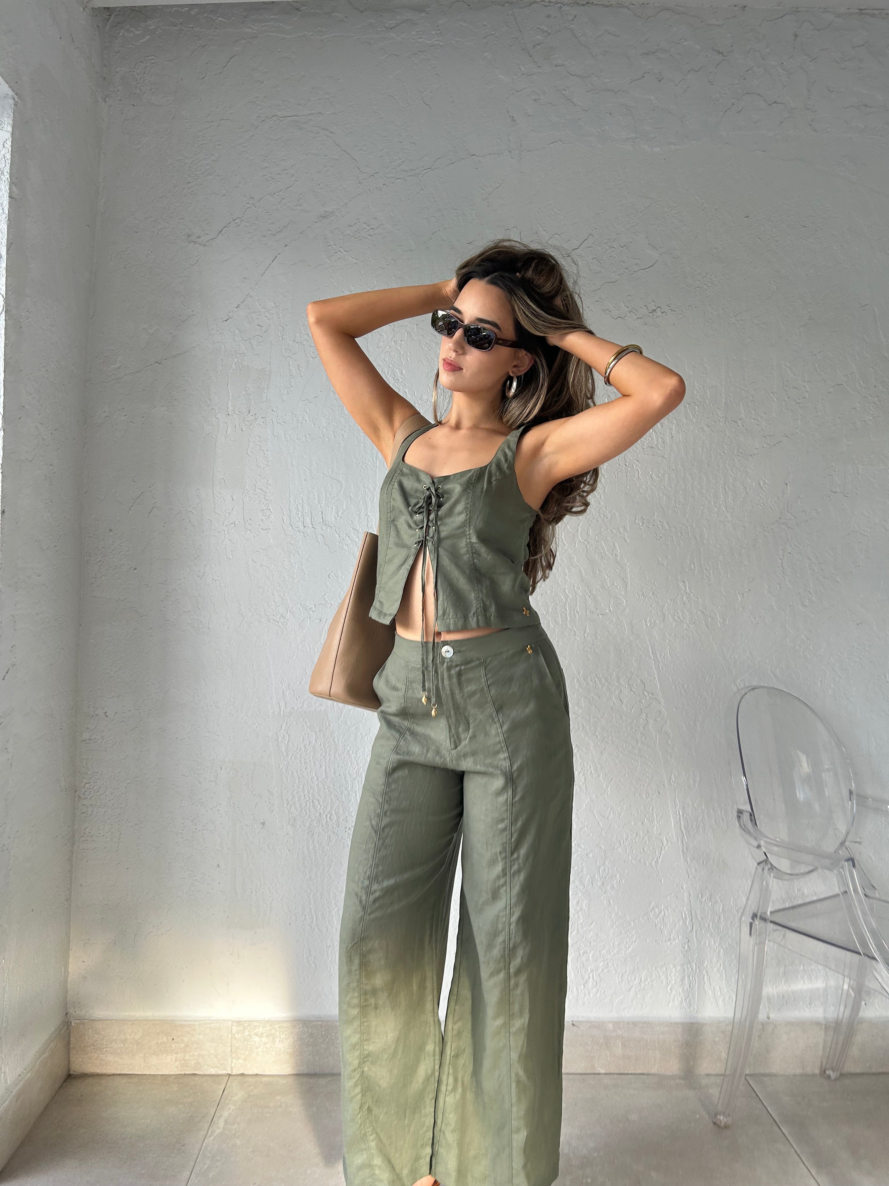 LINEN OLIVE SAND PANT