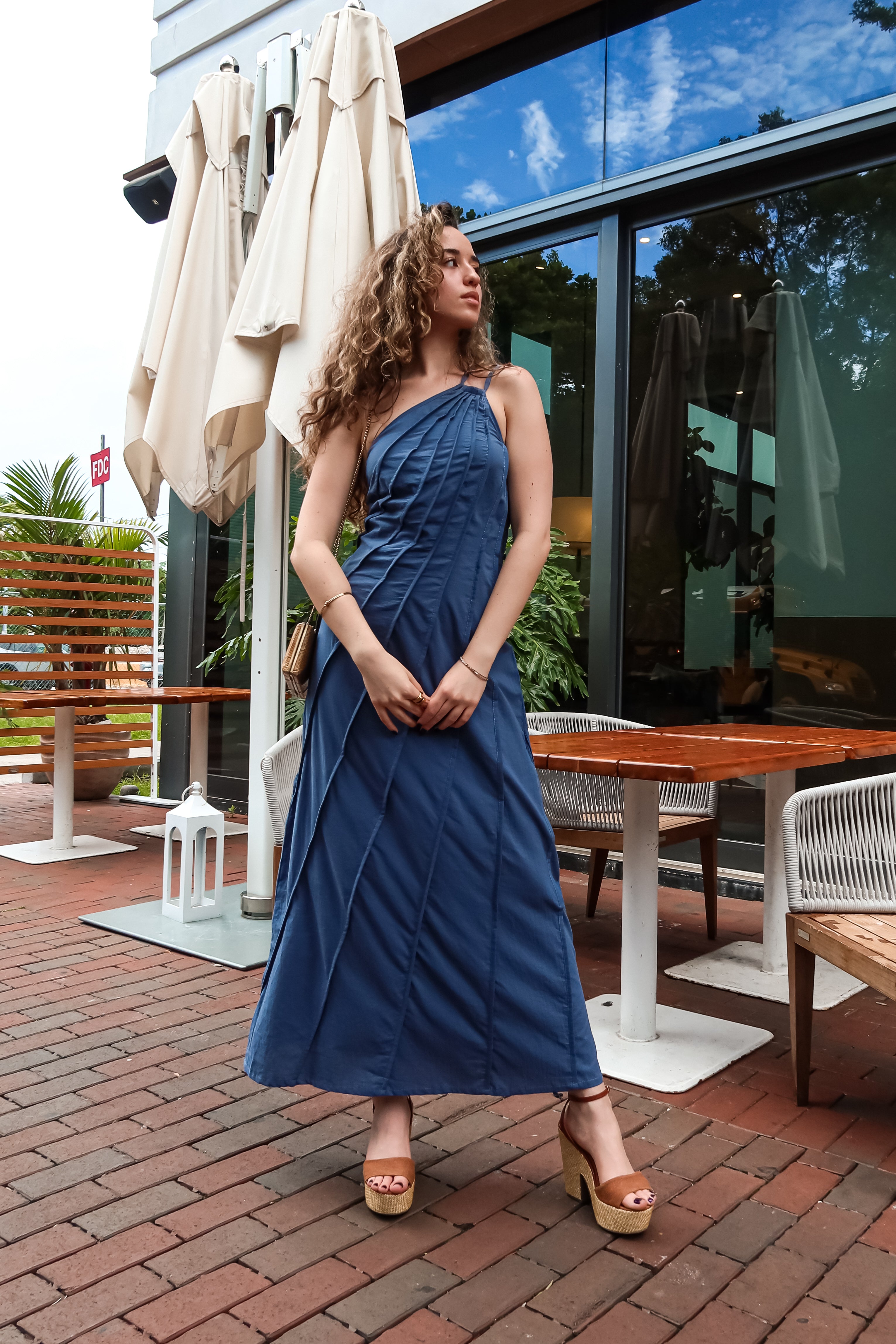 SANTORINI PIPING MAXI DRESS