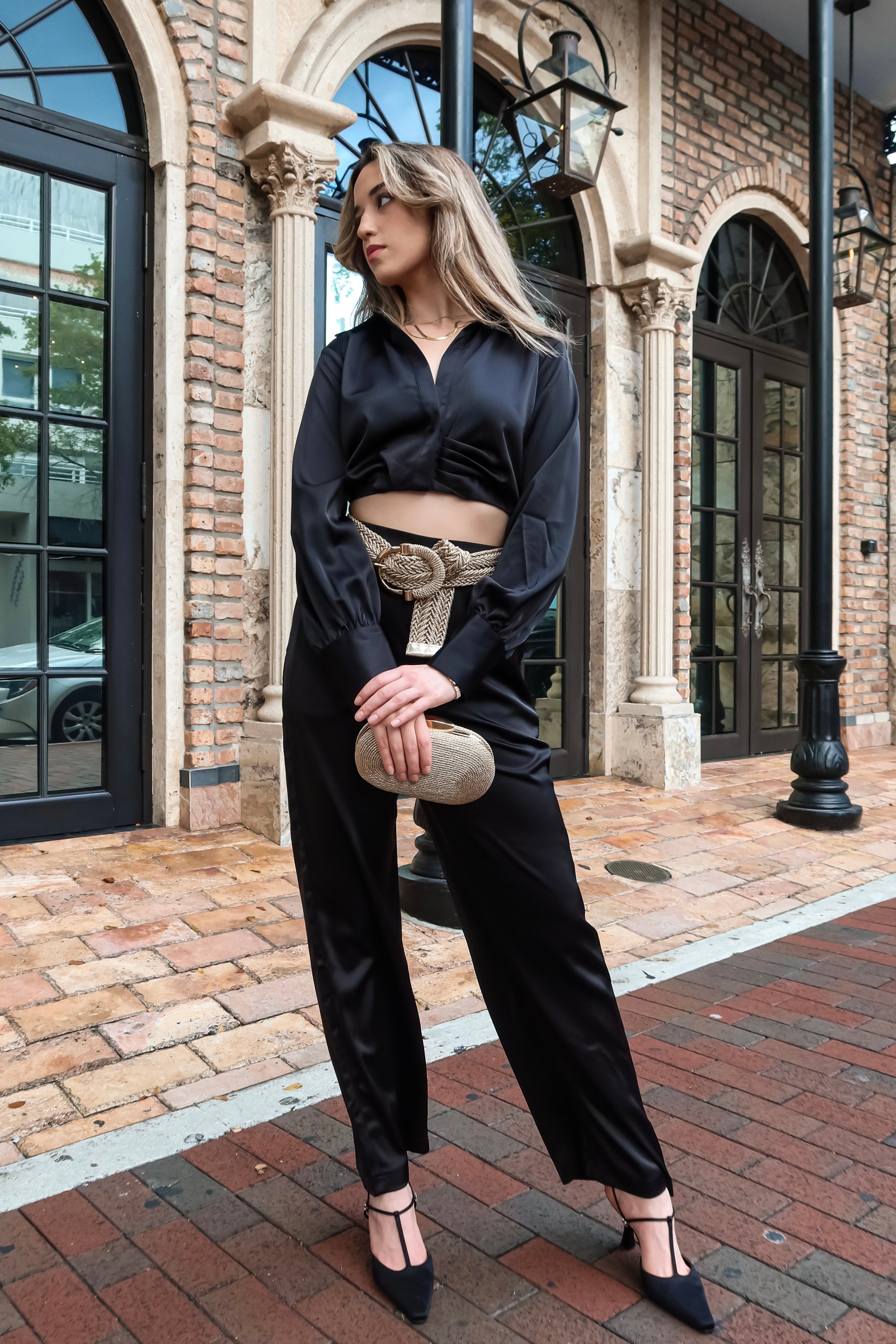 PARIS NIGHTS SATIN CROP TOP BLACK