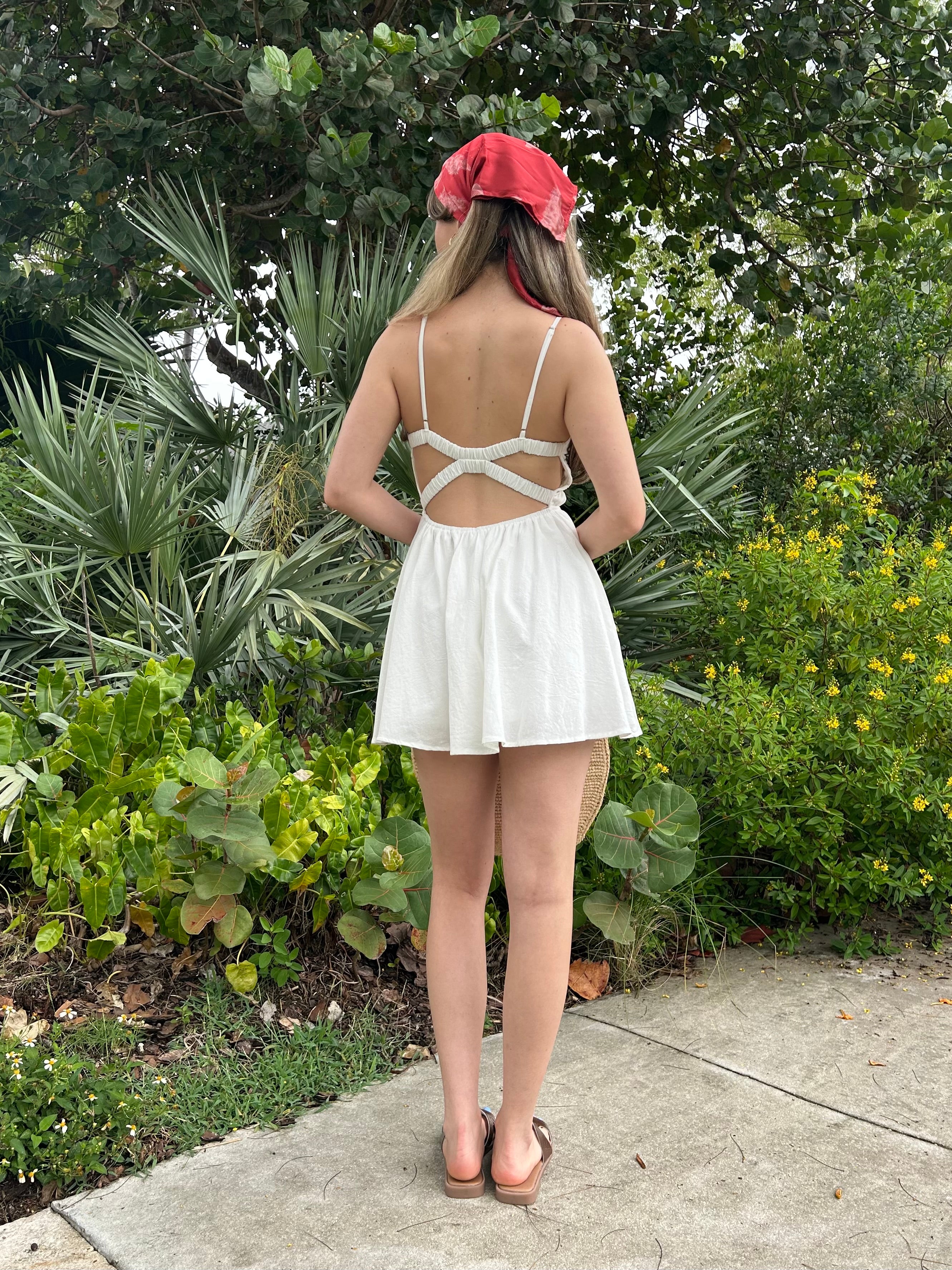 PICNIC COTTON MINI DRESS-WHITE