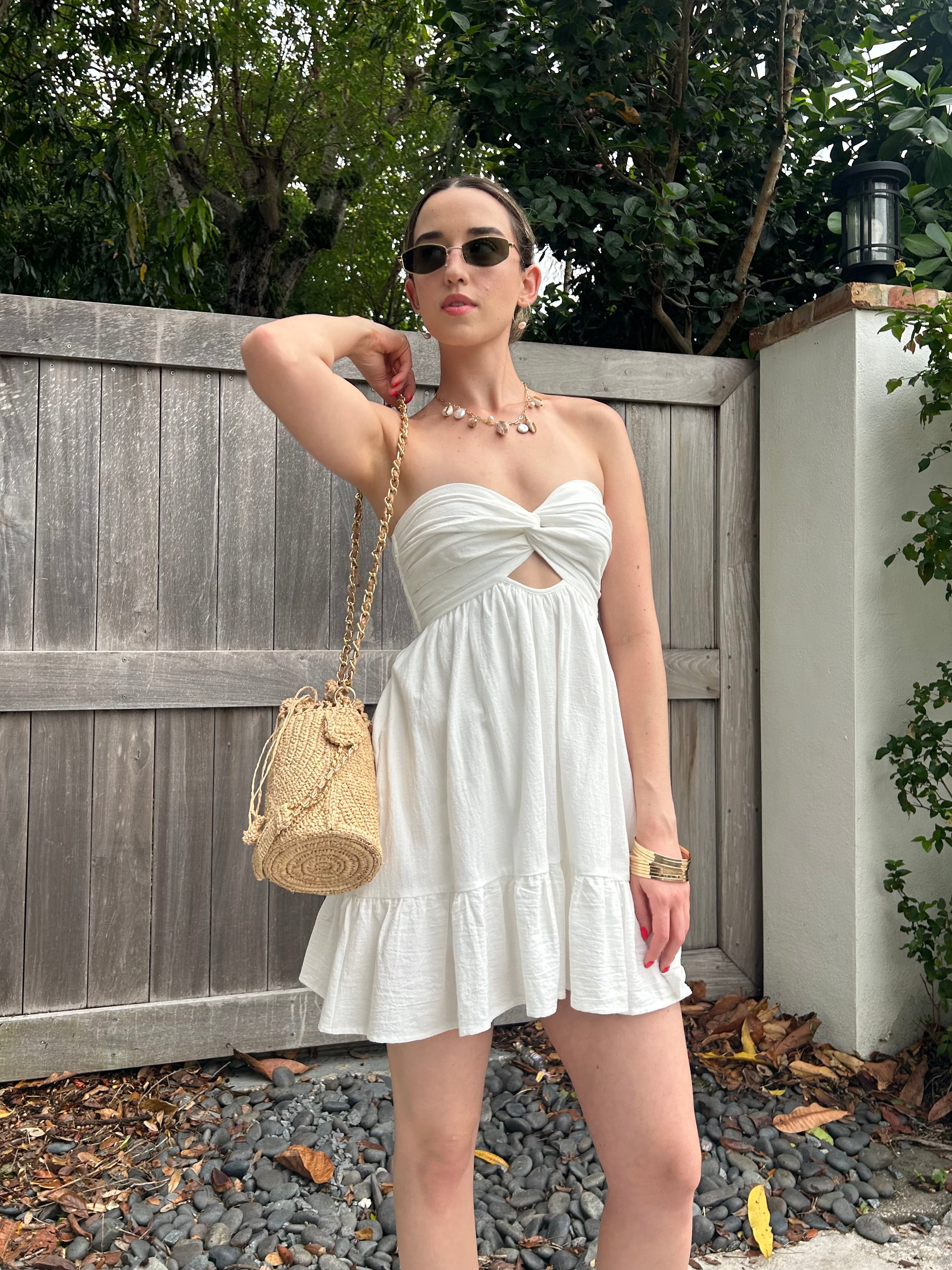 SANTORINI STRAPLESS COTTON MINI DRESS