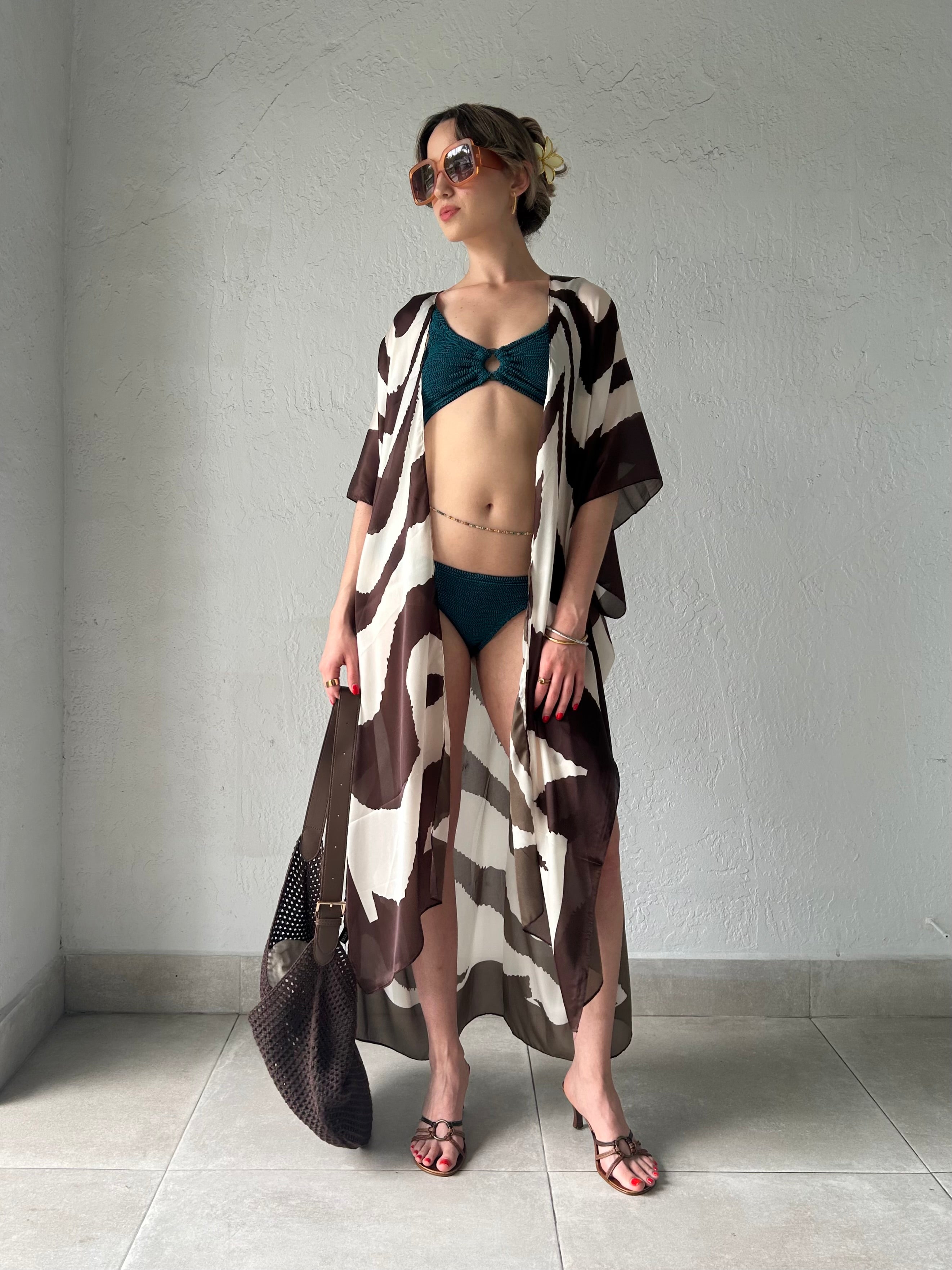 CAIRO REVERSIBLE SATIN KIMONO-BROWN