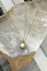 Add a golden ray of sunshine to your jewelry collection with our PAVE SUN RAY NECKLACE. Made with gold plated sterling silver, this necklace features a playful sun charm with gem details. Enjoy the benefits of tarnish resistance and hypoallergenic materials without sacrificing style!