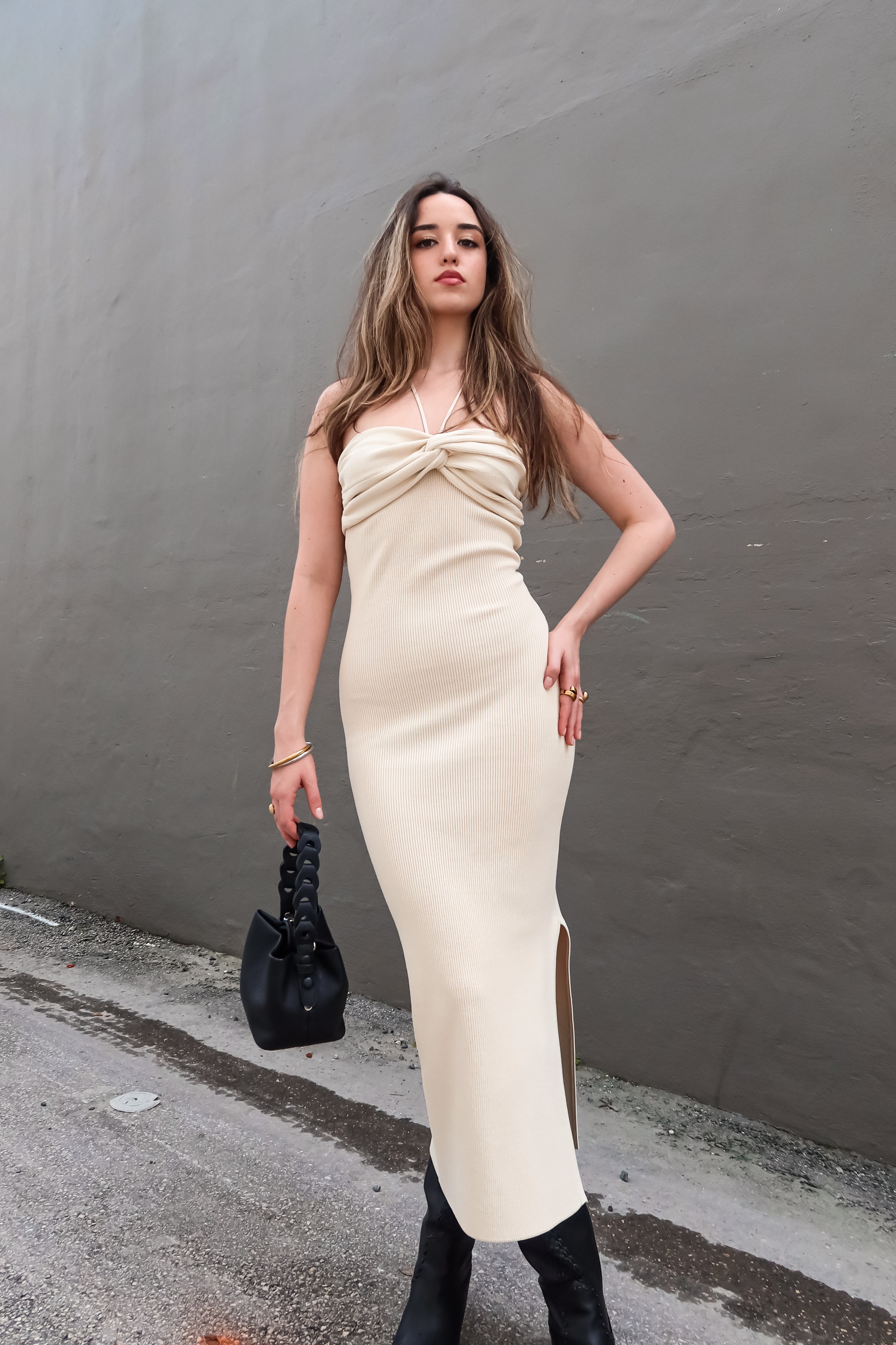 ECLIPSE KNIT MIDI DRESS - CREAM