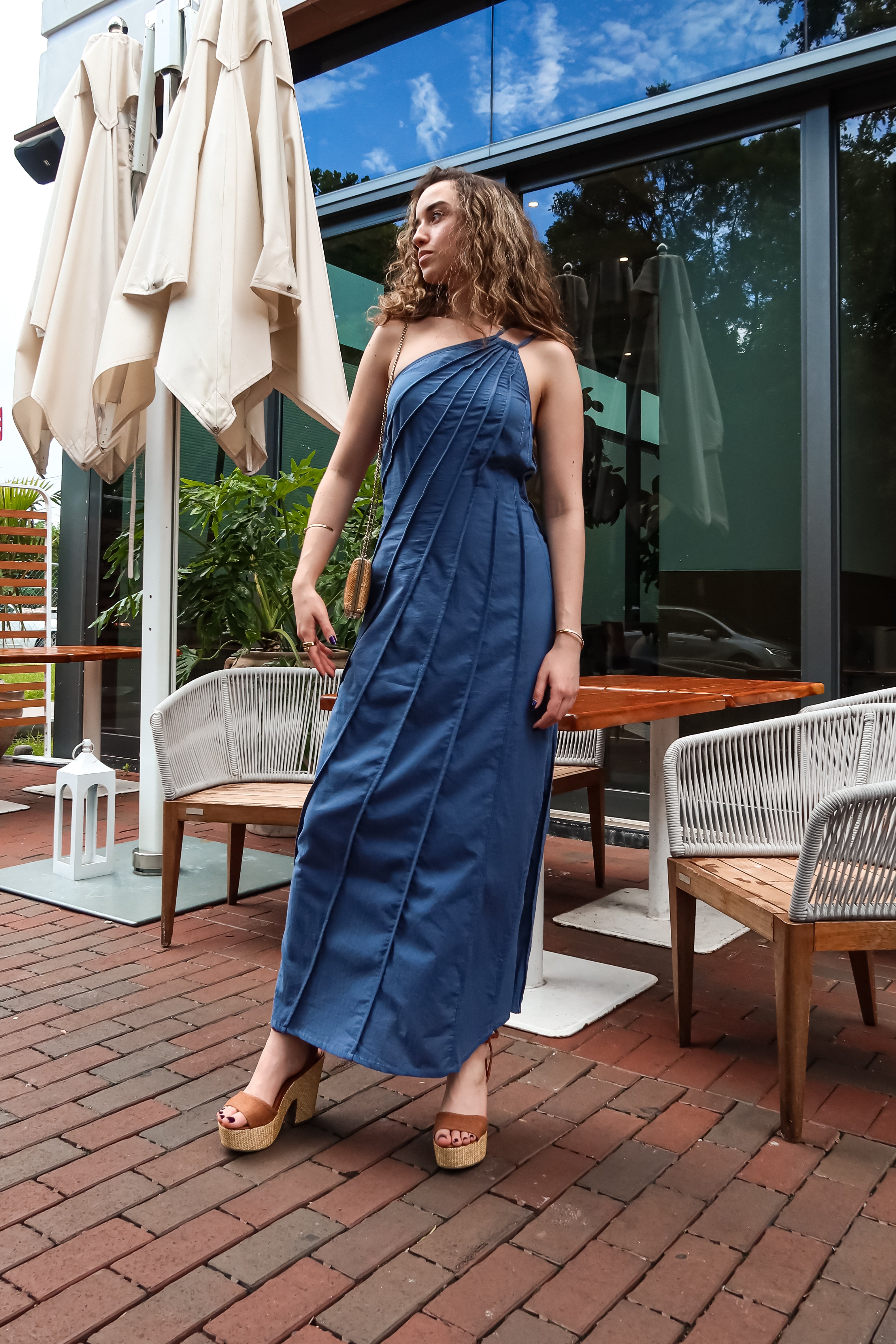 SANTORINI PIPING MAXI DRESS