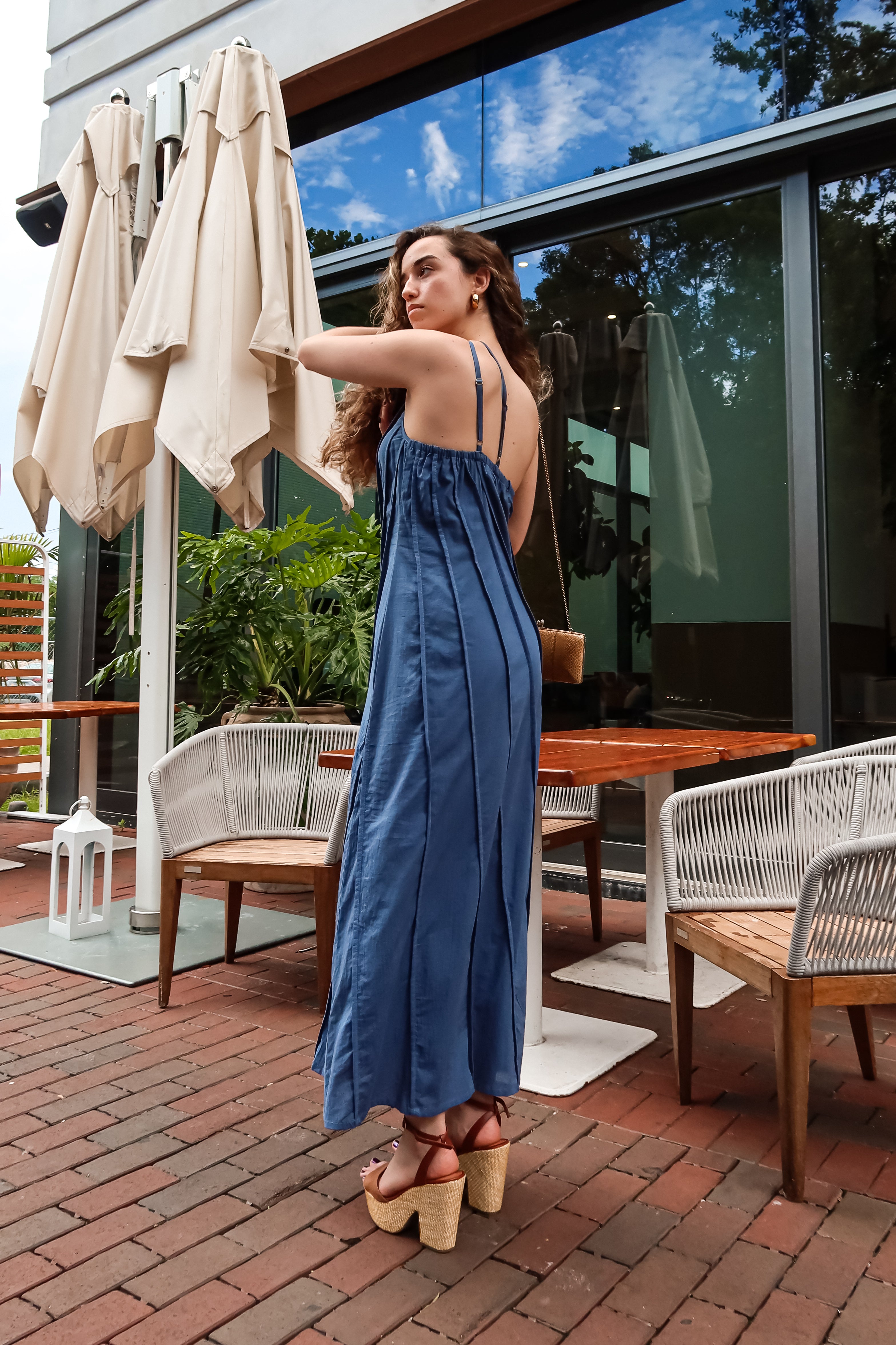 SANTORINI PIPING MAXI DRESS