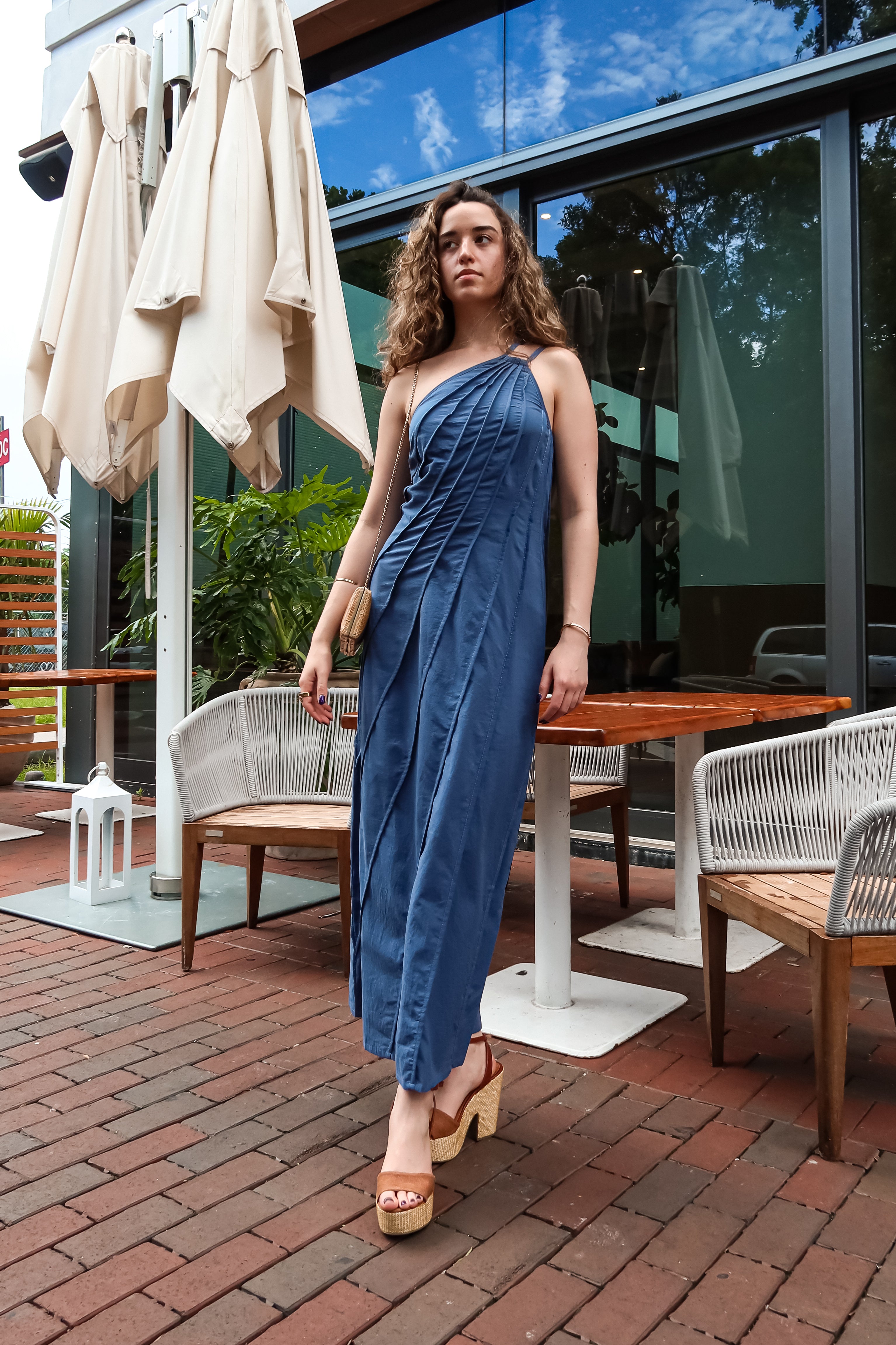 SANTORINI PIPING MAXI DRESS