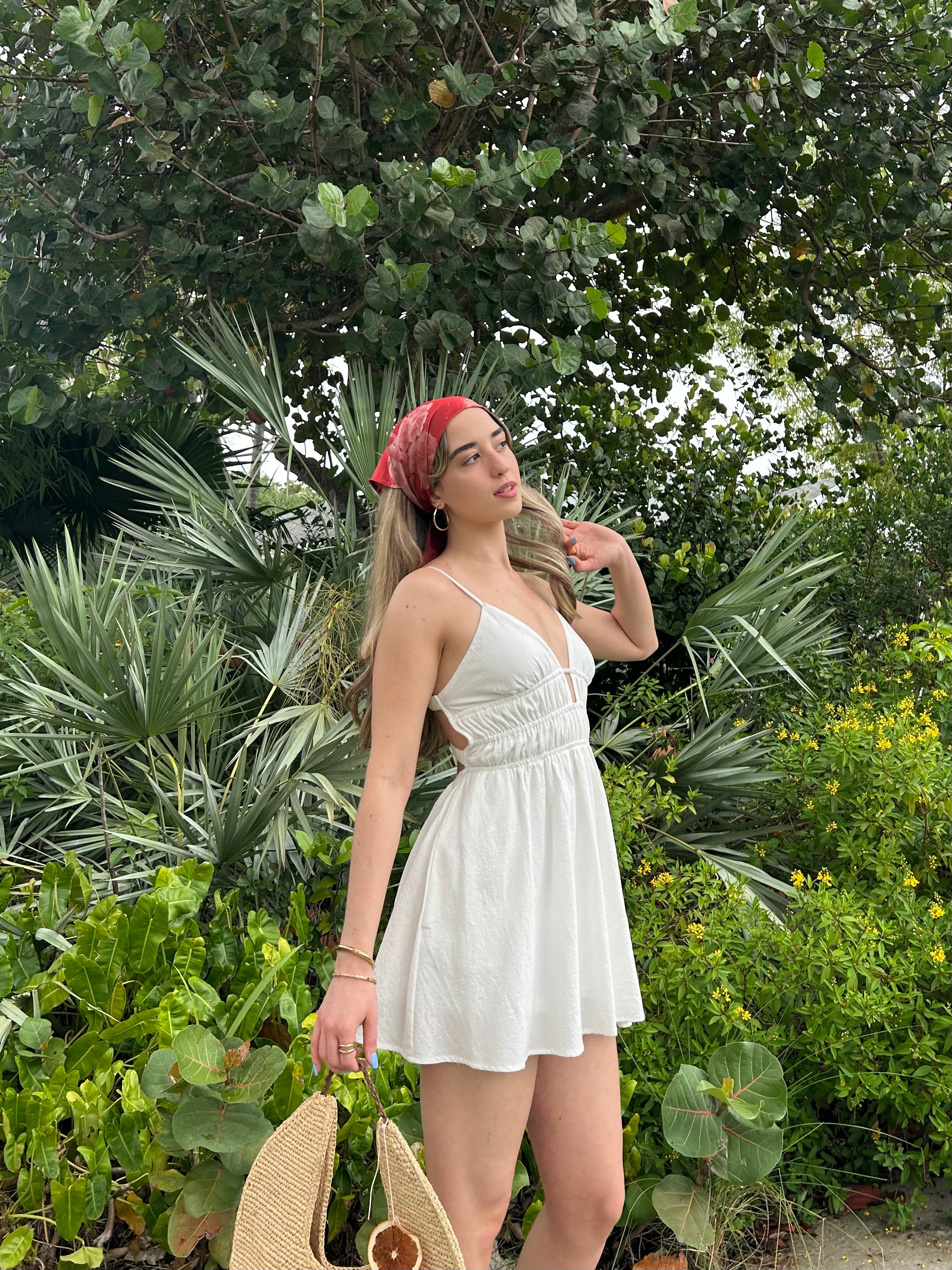 PICNIC COTTON MINI DRESS-WHITE