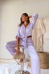SUMMER VIOLET SATIN PANT SET