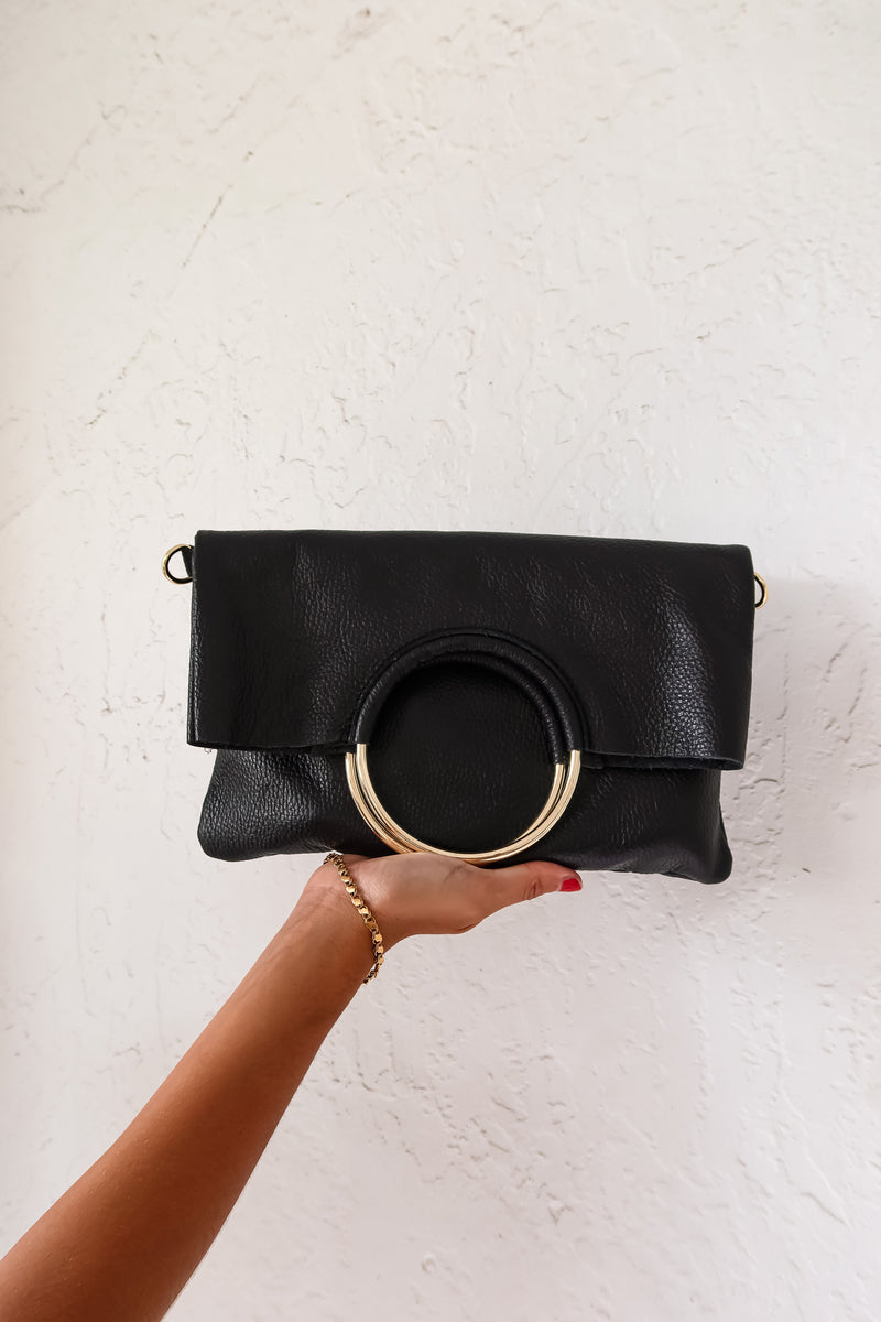 LEATHER SLOUCH PURSE - BLACK