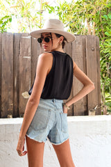 SUNSET DRIVE SATIN TANK - BLACK