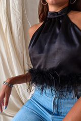 HEARTBREAKER SATIN TOP - BLACK