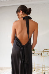 UNWRAP ME SATIN MAXI DRESS - BLACK