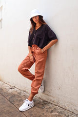 TAKE IT EASY LINEN BLOUSE - BLACK