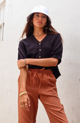 TAKE IT EASY LINEN BLOUSE - BLACK